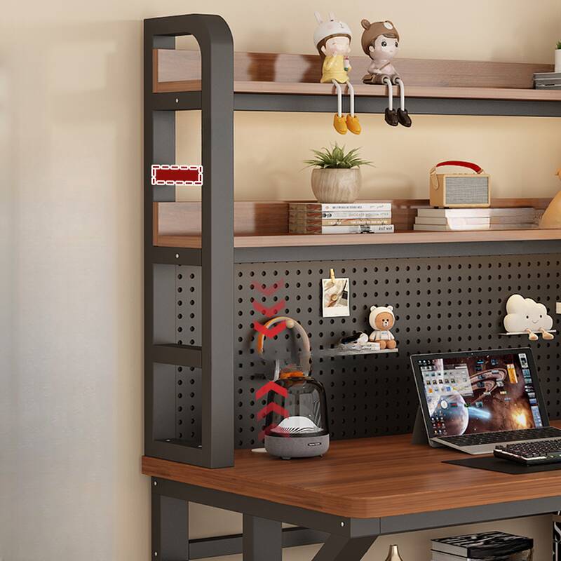 Trendy Rectangular Laminate Office Computer Desk in Chalk/Light Brown/Unfinished Colour with Exterior Shelf, Hutch, and Organized Wiring System