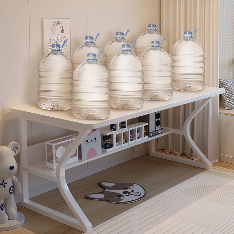 Modern Rectangular Chalk Manufactured Wood Office Computer Desk with Exterior Shelf and Cable Management