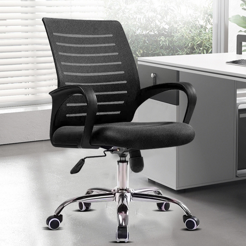 Ergonomic Midnight Black Upholstered Office Chairs with Armrest and Portable Wheels, Featuring Lumbar Support and Tilt Mechanism