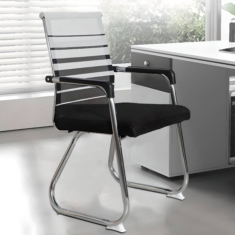 Simple Upholstered Office Chairs in Midnight Black with Armrest and Ergonomic Design