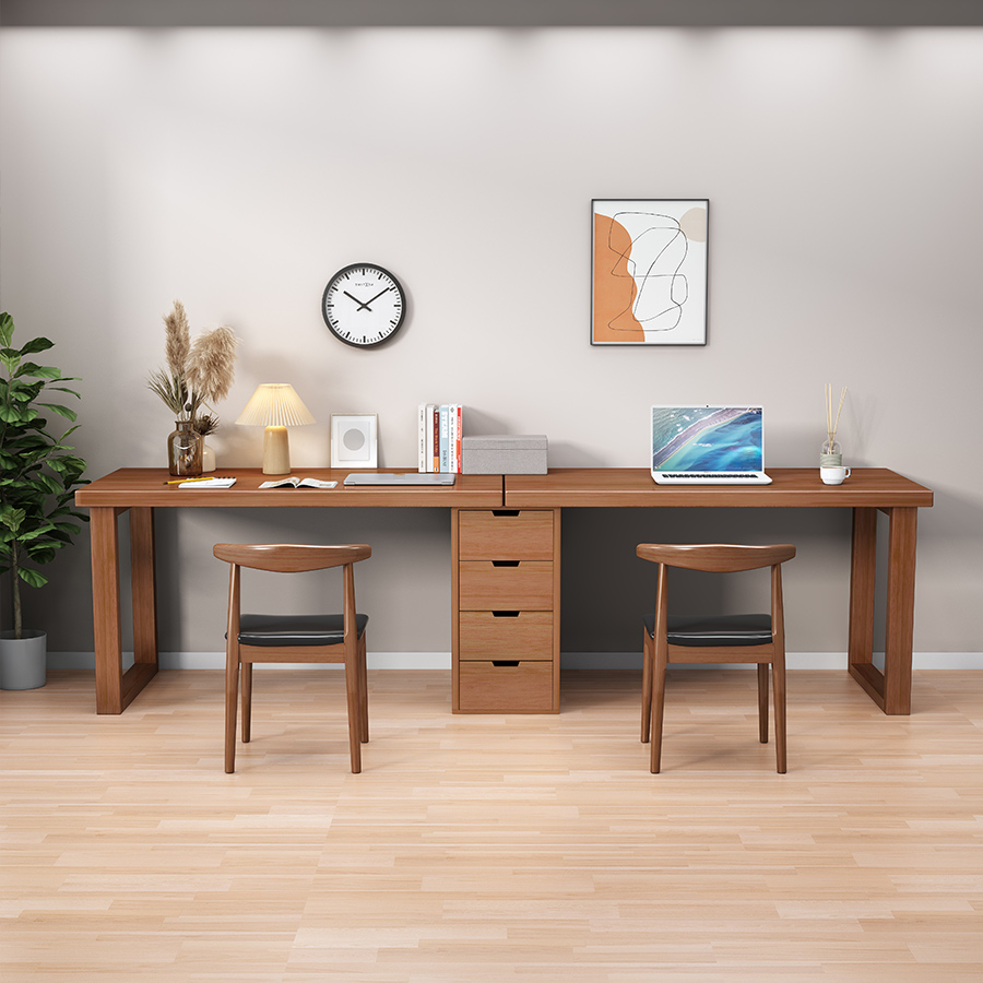 Minimalist Rectangle Lumber Studying Desk with Sepia/Natural Finish and Compartment