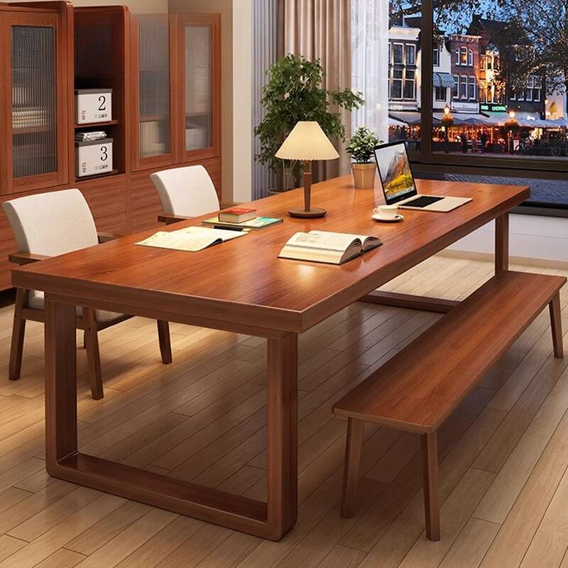 Minimalist Rectangular Laminate Writing Table in Light Brown