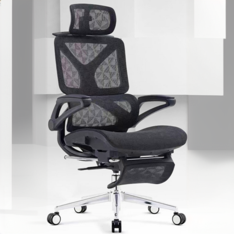 Office Chairs in Mesh with Leg Rest, Waterfall Seat, Lumbar Support, Tilt Available, Flip-Up Armrest, and Headrest