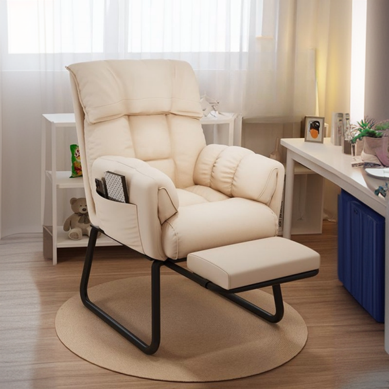 Simple Style Upholstery Office Chairs in Dove Grey/Cream with Armrest, Leg Rest, Ergonomic Design, and Adjustable Back Angle