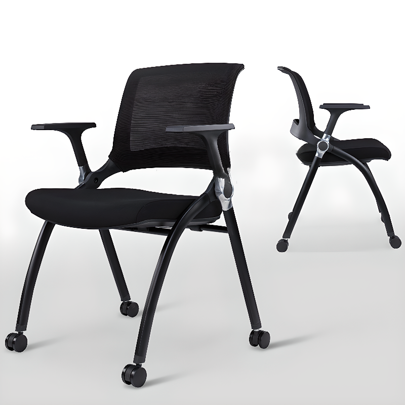 Minimalist Ergonomic Office Furniture with Midnight Black Upholstered Seating, Arms, and Wheels
