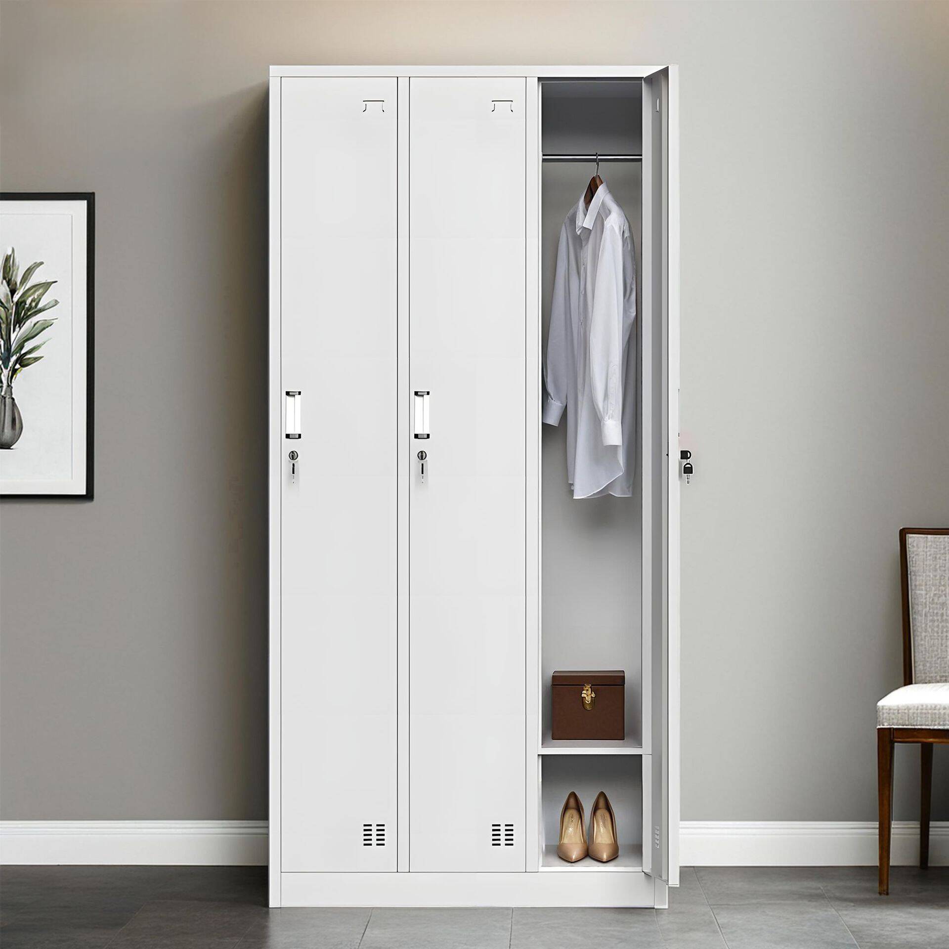 Aluminum Steel Gym & Locker Room Lockers with Shoe Storage, Key Locking Mechanism, Louvered Door, and 3-Wide/4-Wide Compartments