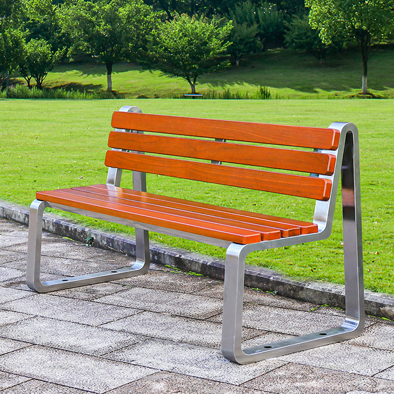 Simple Outdoor Bench with Laminate Back and Stainless Steel Frame