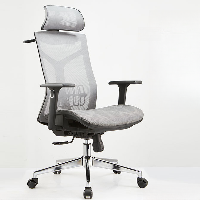 Light Gray Cloth Office Chairs with Portable Wheels, Waterfall Seat, Lumbar Support, Tilt Available, and Headrest