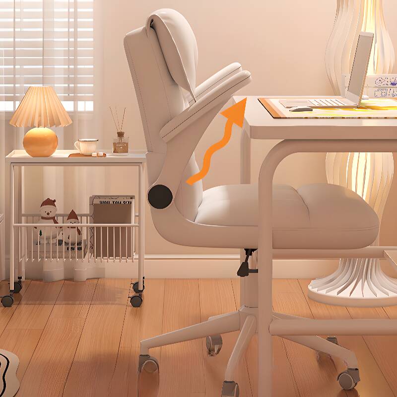 Casual Task Chair in Lemon Colour/Beige/Apricot Colour with Armrest, Caster Wheels, Steel Frame, Flip-Up Armrest, and Headrest