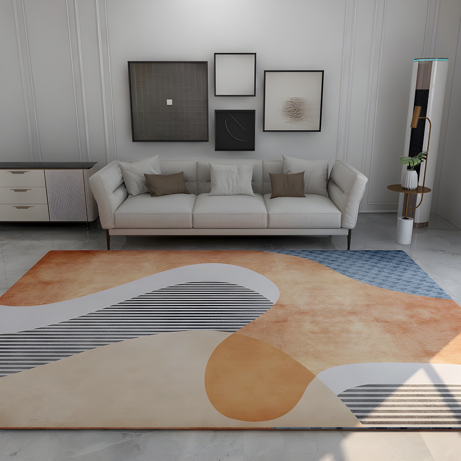 Novelty Living Room Rug Multicolour Colour Block Stripe Print Carpet Polyester Washable Area Rug