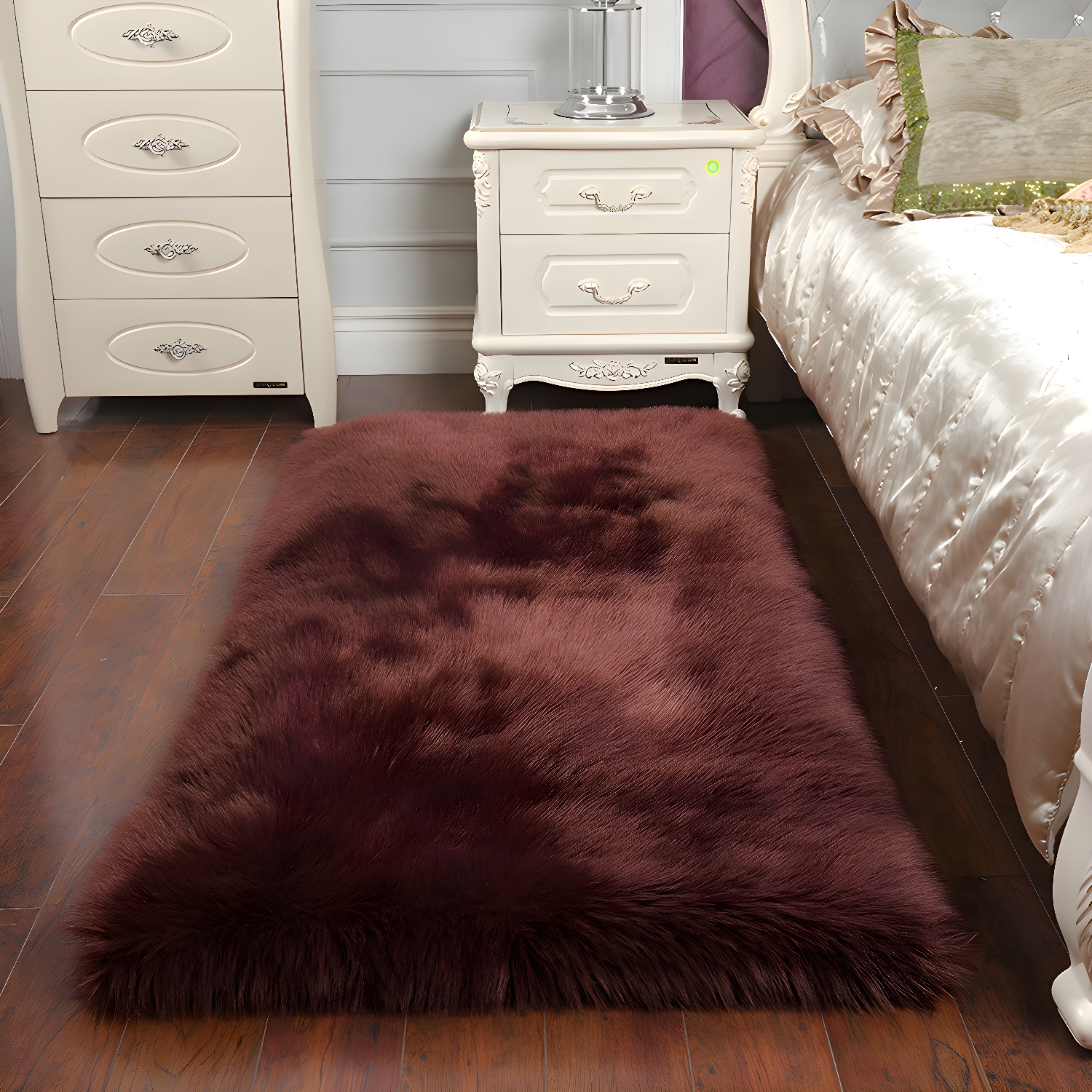 Solid Colour Contemporary Rug Faux Fur Rug Washable Area Rug for Living Room