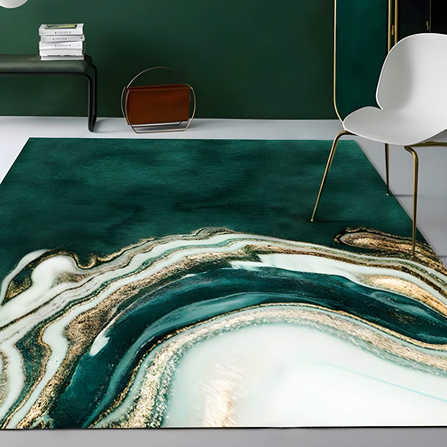 Vintage Abstract Pattern Rug Dark Green Novelty Rug Polyester Washable Non-Slip Backing Area Rug for Living Room