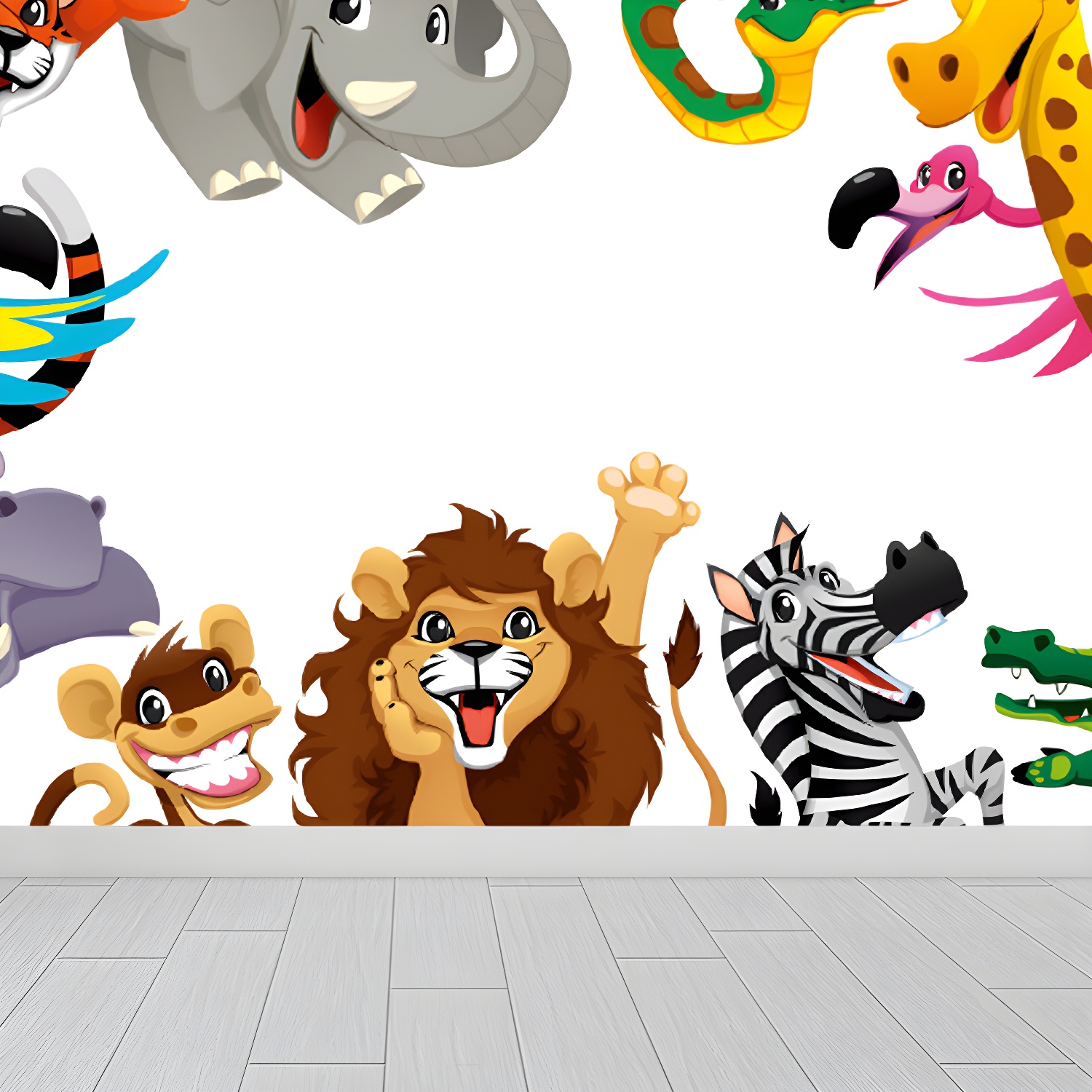Non-Woven Decorative Mural Children's Art Cartoon Animals Wall Decor, Custom Printed