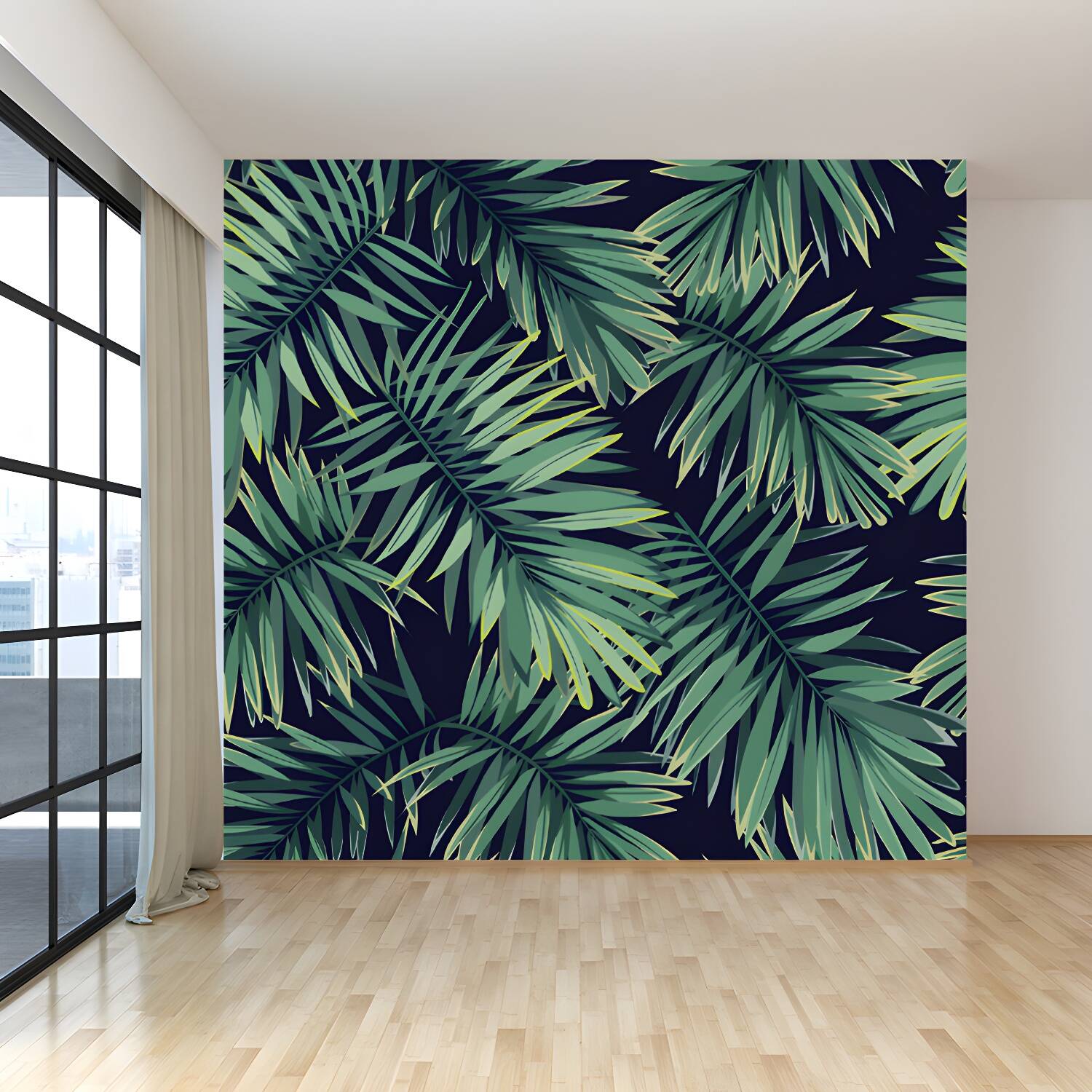 Leaves Pattern Mural Decal Tropical Decorative Kitchen Wall Covering, Made to Measure