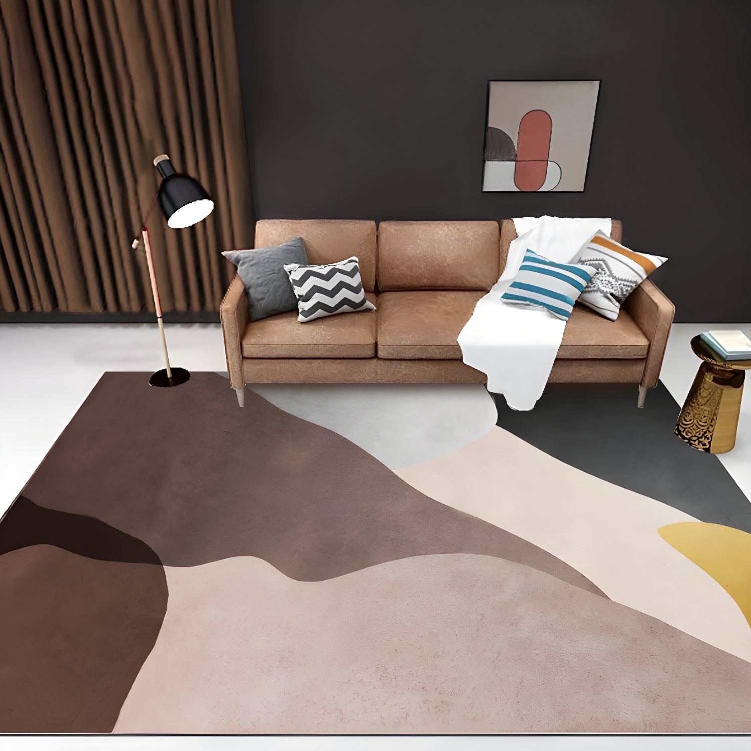 Funky Multicolour Modernist Rug Polyester Colourblock Rug Washable Pet Friendly Non-Slip Carpet for Living Room