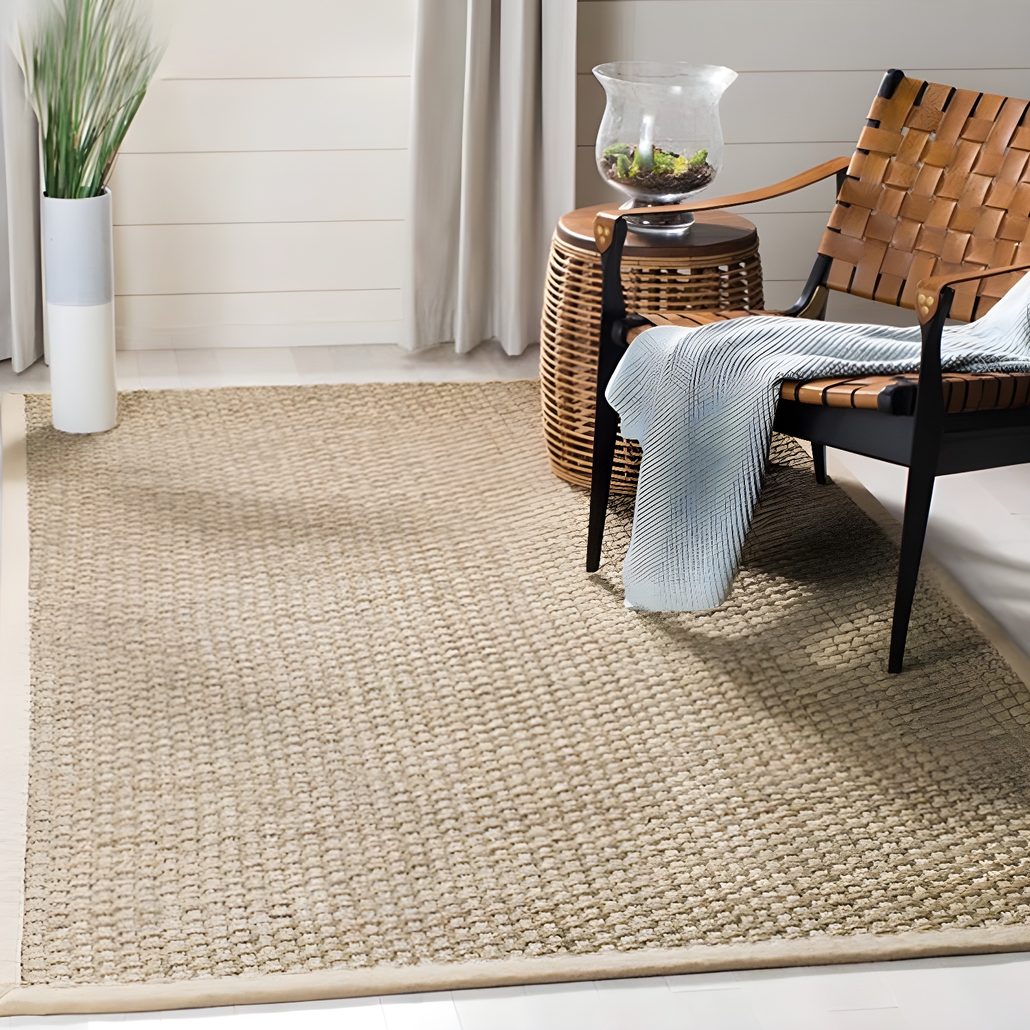 Unusual Rustic Rug Jute Solid Colour Rug Washable Pet Friendly Non-Slip Carpet for Living Room