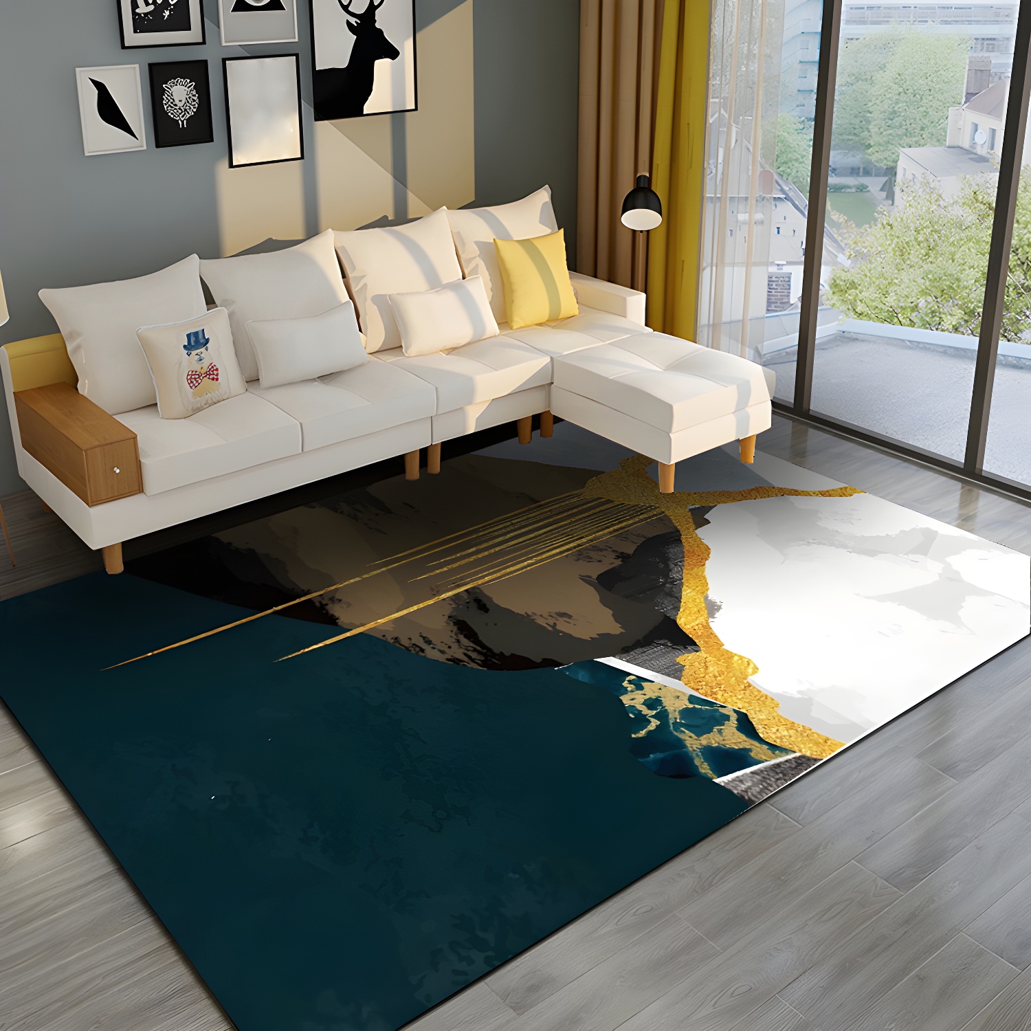 Unique Watercolour Pattern Rug Black and Green Modernism Rug Polyester Pet Friendly Washable Non-Slip Area Rug for Bedroom