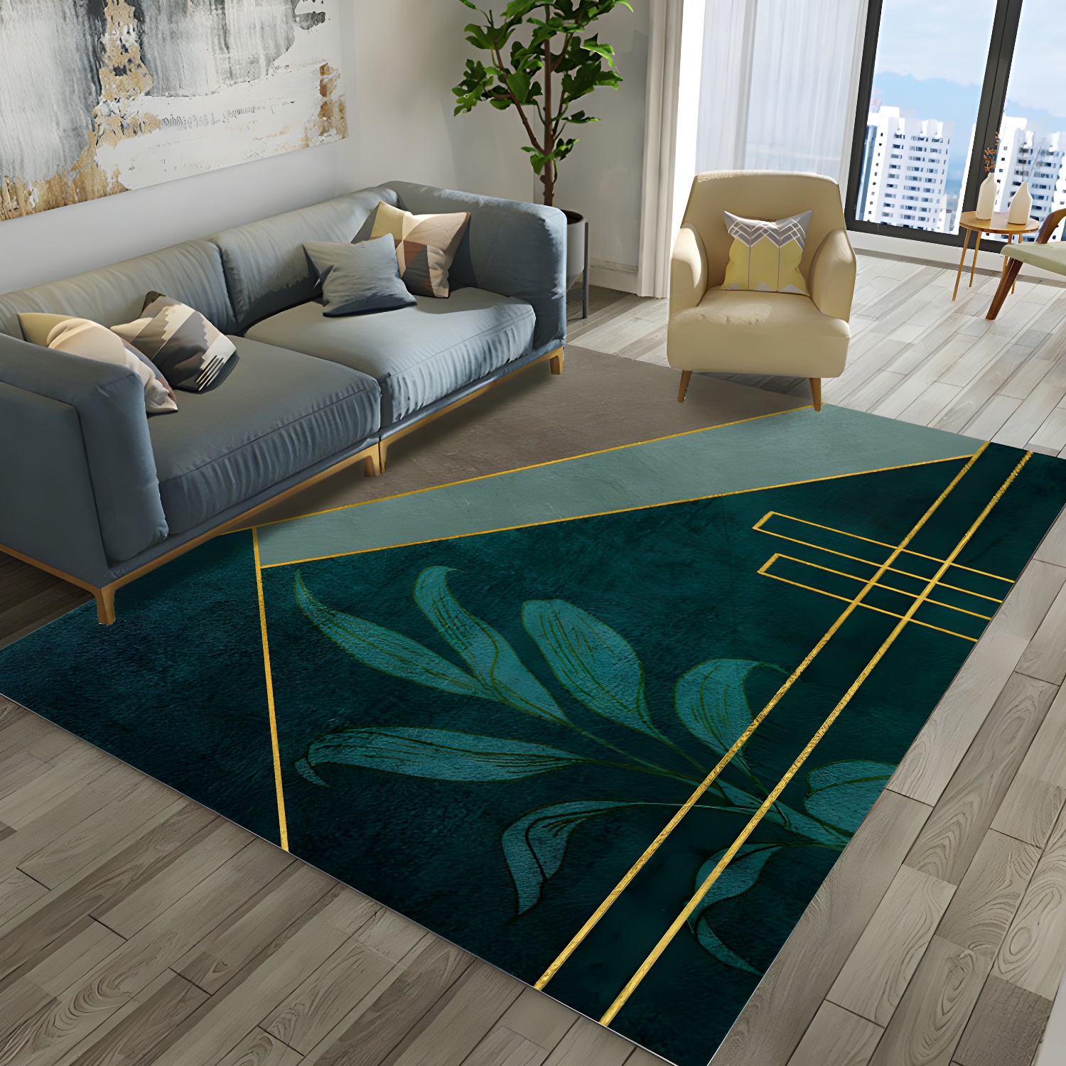 Novelty Geometrical Pattern Rug Multi Colour Polypropylene Rug Anti-Slip Backing Pet Friendly Washable Area Rug for Living Room
