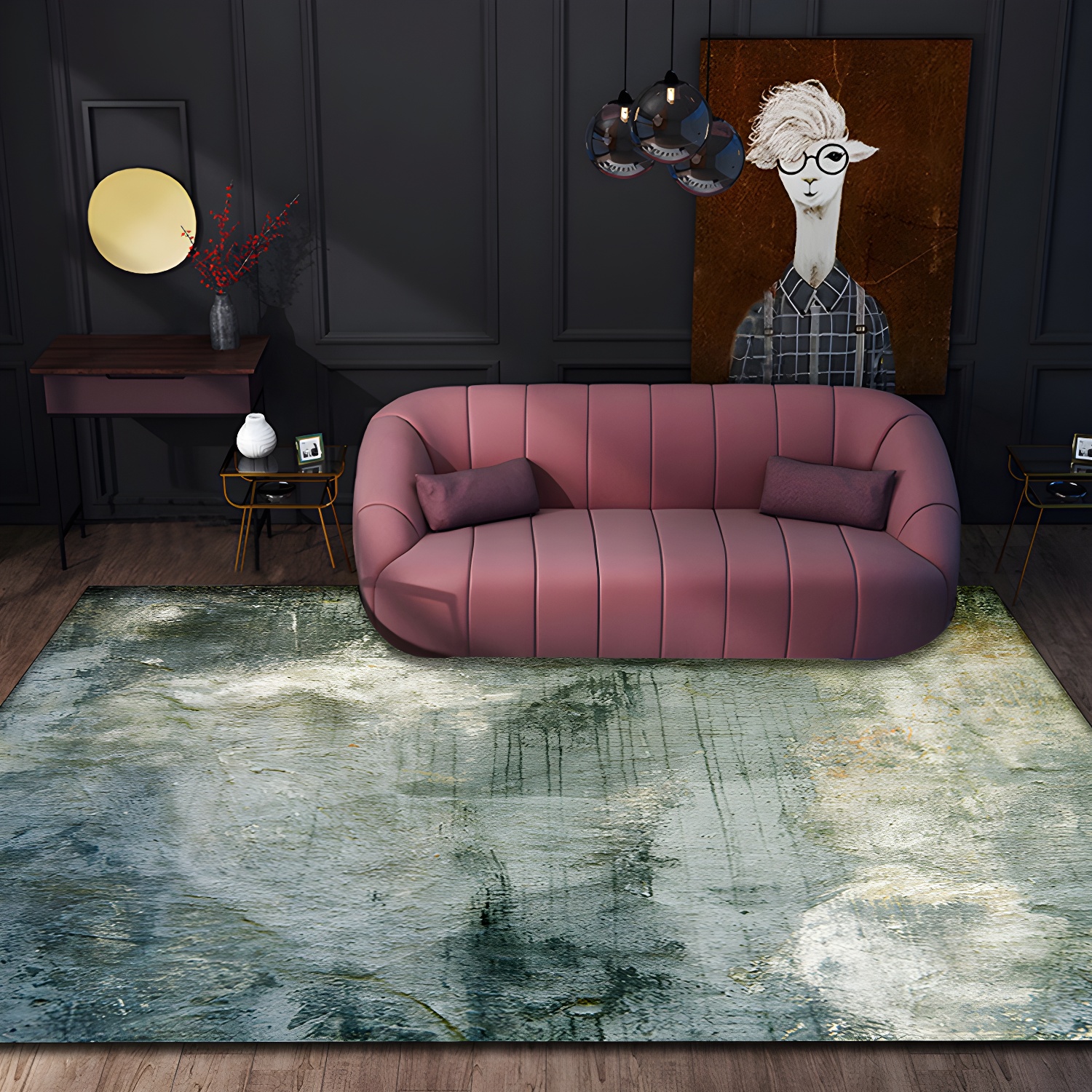 Green Modernism Rug Polyester Abstract Area Rug Pet Friendly Washable Non-Slip Area Rug for Bedroom