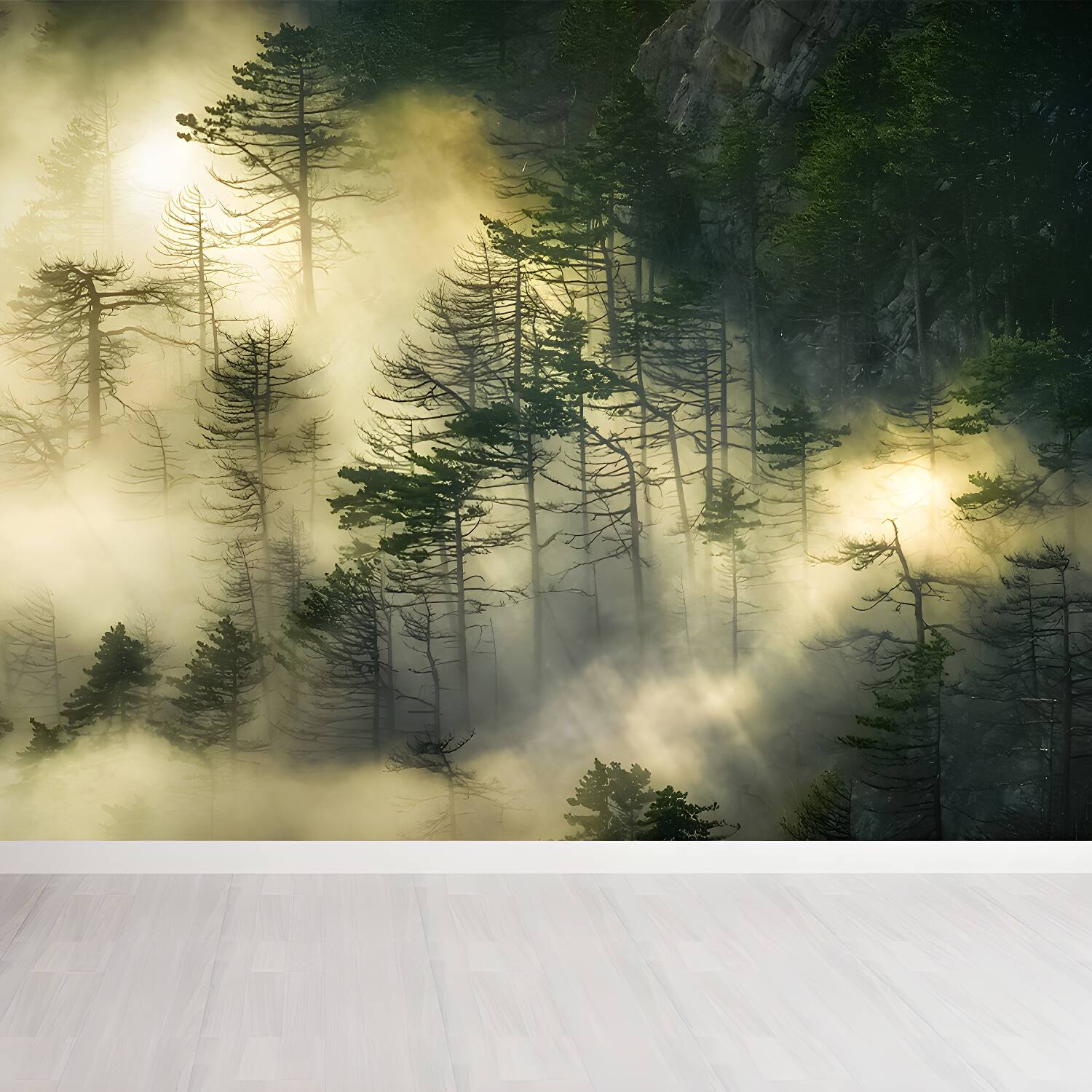 Dark Foggy Forest Mural Wallpaper Scenery Modern Waterproof Wall Art for Bedroom
