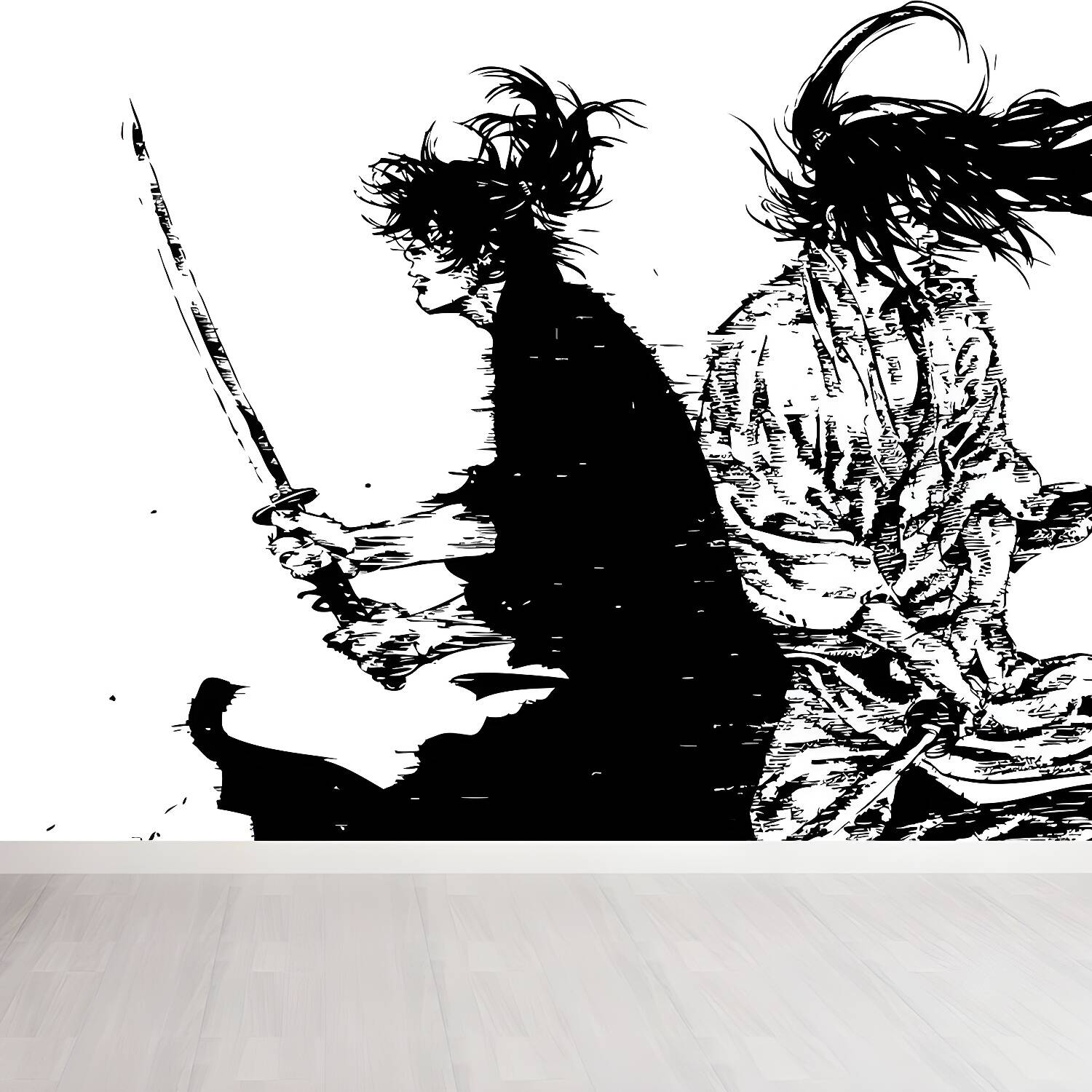 Japanese Martial Samurai Mural Wallpaper Black Stain Resistant Wall Covering for Boys Bedroom