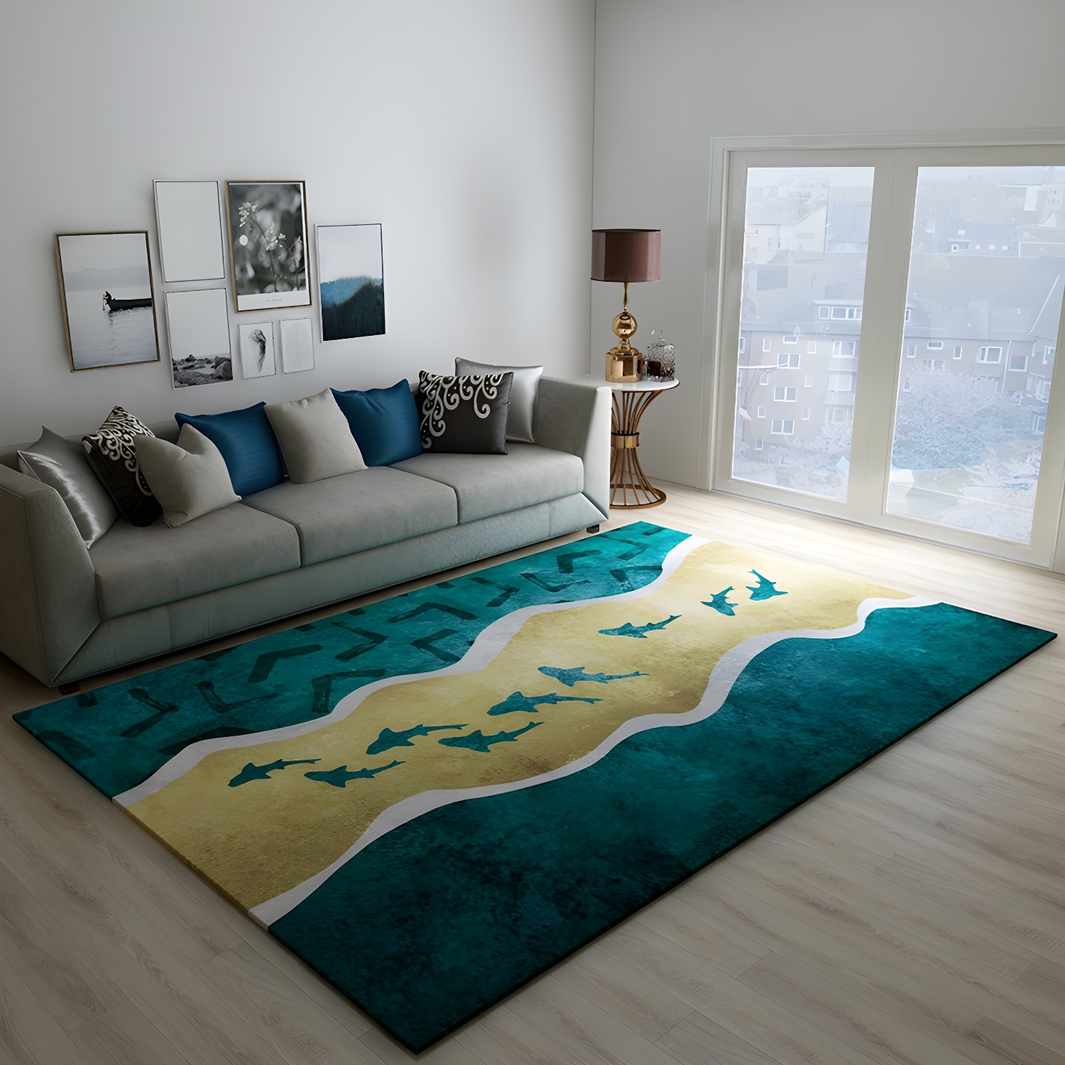 Dark Colour Block Abstract Rug Polypropylene Minimalist Carpet Stain Resistant Anti-Slip Backing Rug for Bedroom