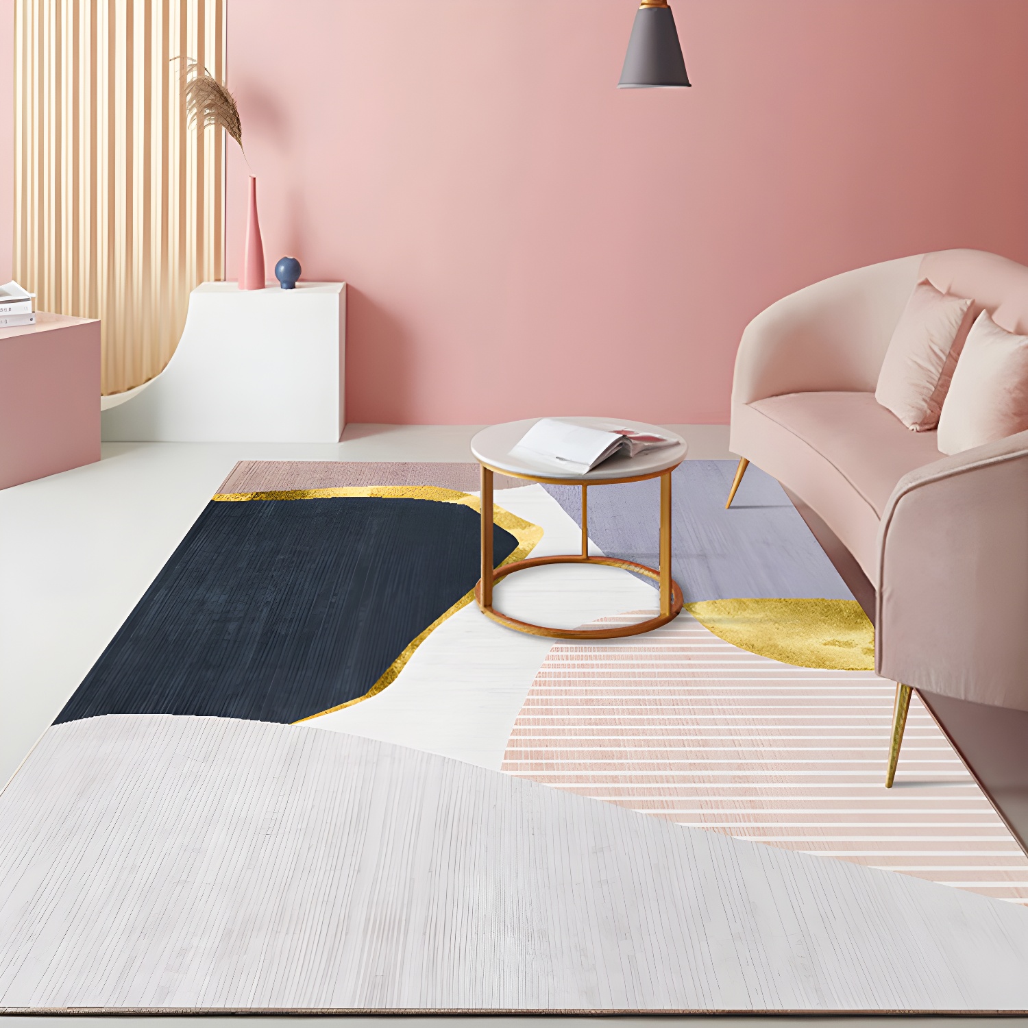 Minimalist Colour Block Rug Morandi Colour Polyester Indoor Rug Washable Pet Friendly Carpet for Home Decor