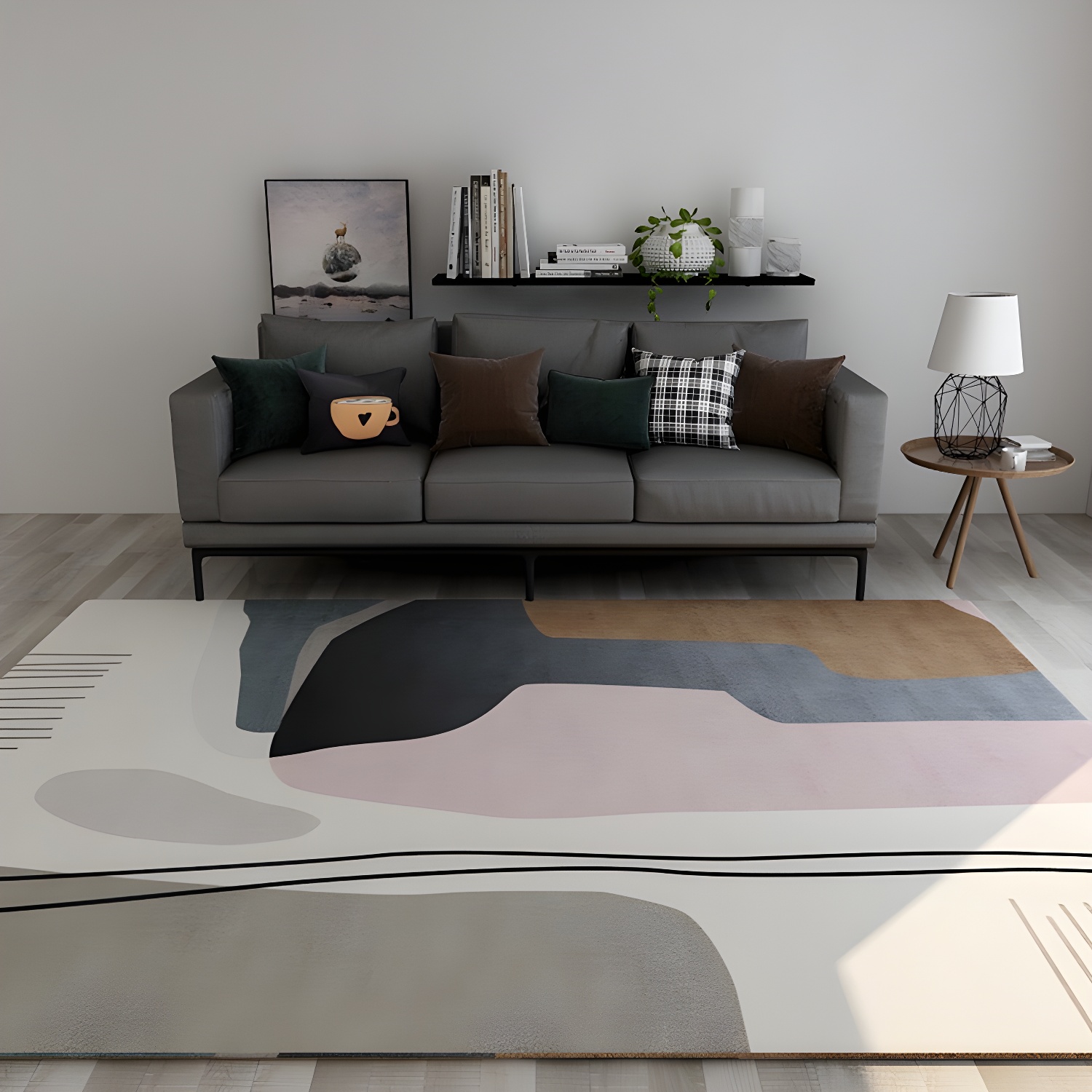 Nordic Sitting Room Rug Pastel Colourblock Abstract Carpet Synthetics Anti-Slip Machine Washable Rug