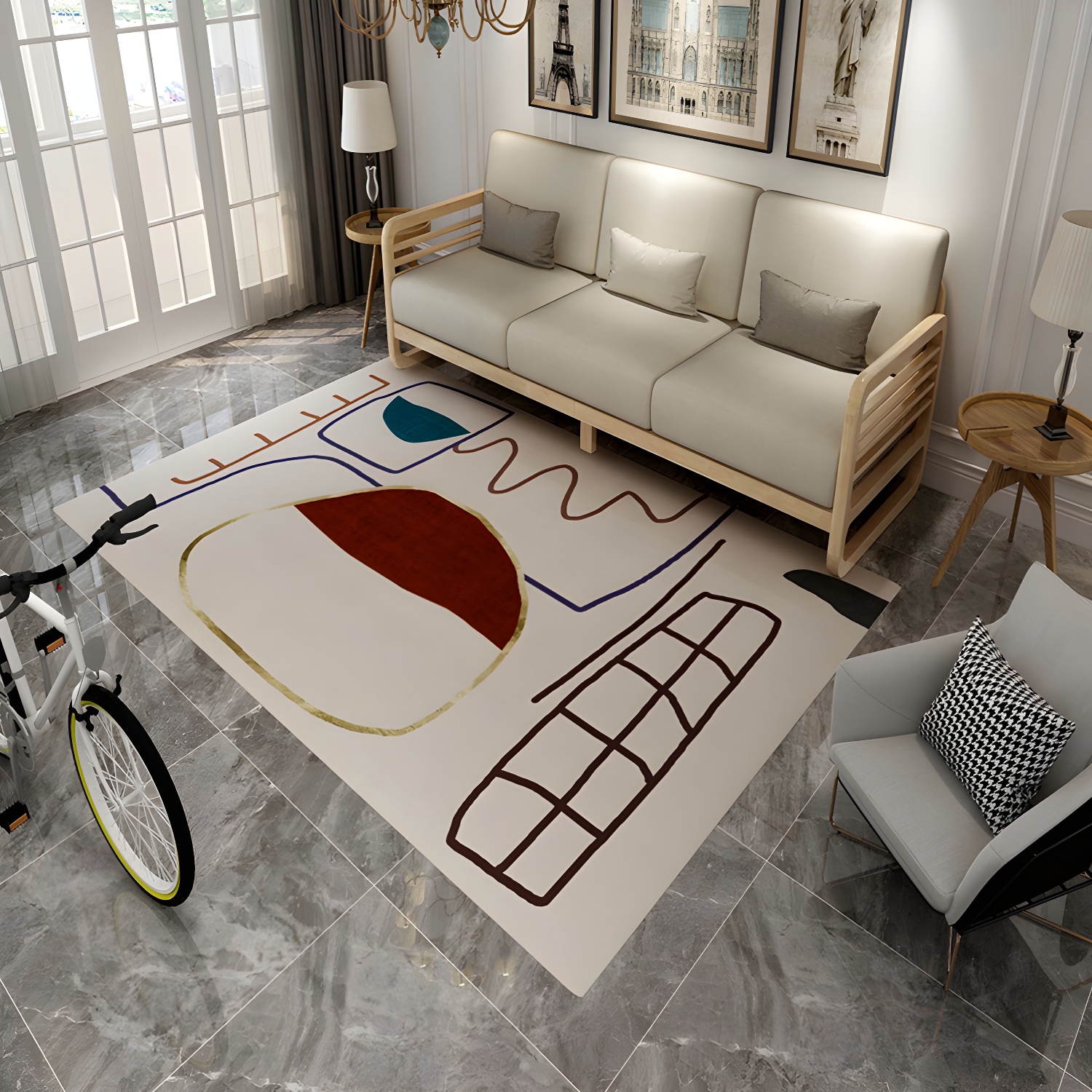 Multi Colour Bold Area Rug Synthetics Colourblock Abstract Carpet Stain-Proofing Anti-Slip Rug for Room