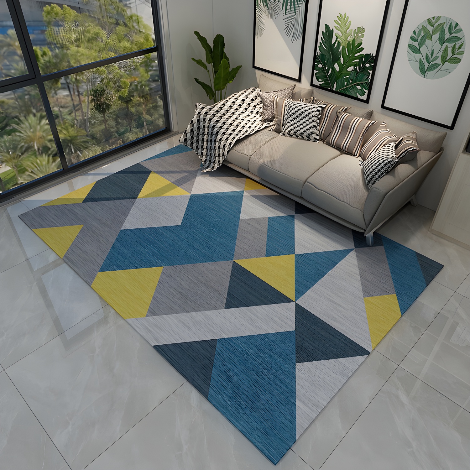 Novelty Geometric Pattern Patchwork Rug Multi-Coloured Modern Carpet Polypropylene Anti-Slip Rug for Living Room