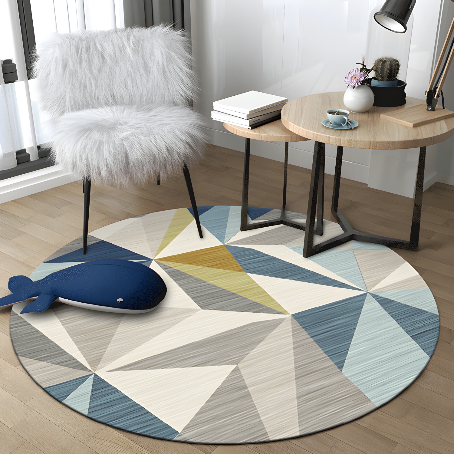 Modern Abstract Geometry Rug Multi Colour Polyester Area Rug Easy Care Anti-Slip Carpet for Sitting Room