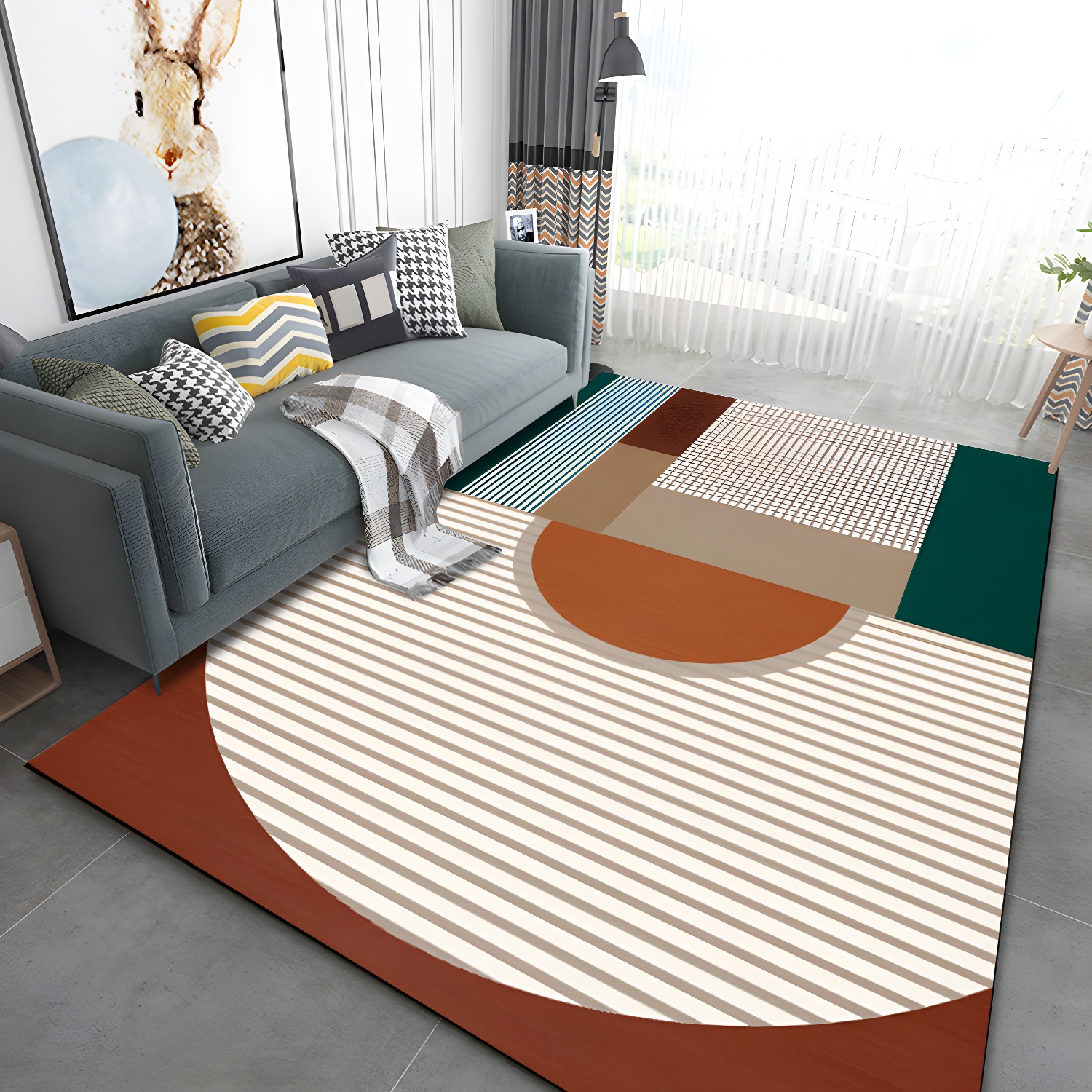 Pastel Morandi Colour Block Rug Synthetics Nordic Area Carpet Anti-Slip Backing Easy Care Rug for Home