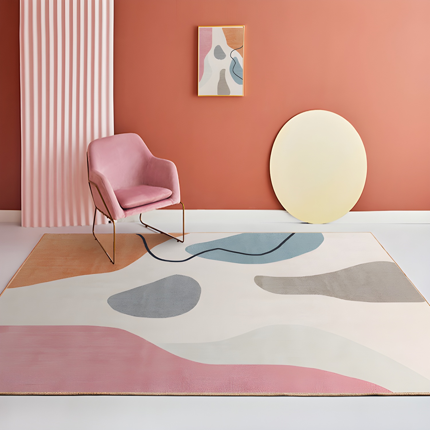 Morandi Colour Abstract Rug Polypropylene Creative Carpet Machine Washable Rug for Home Decoration