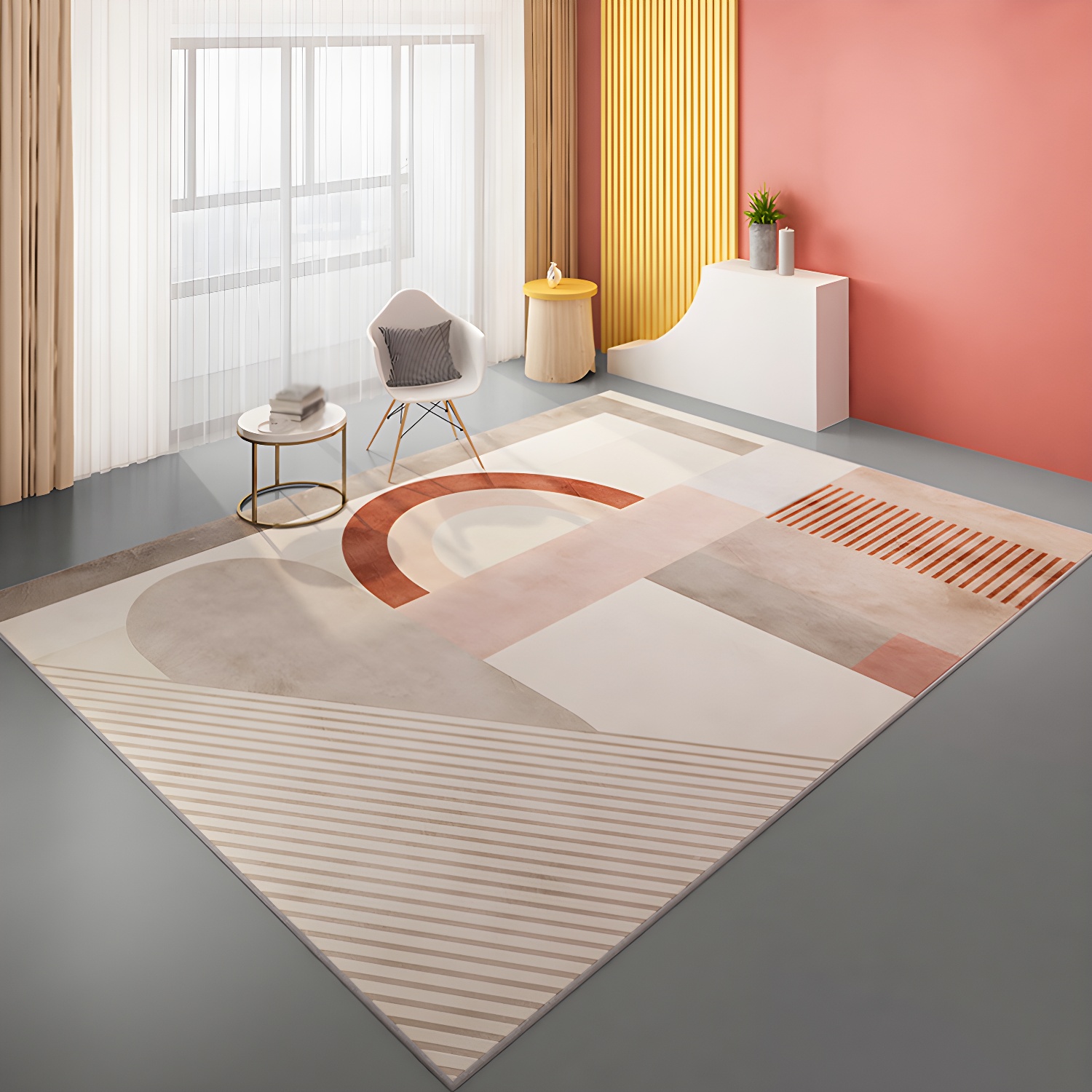 Soft Colour Modern Indoor Rug Polyster Banded Area Carpet Washable Rug for Sitting Room