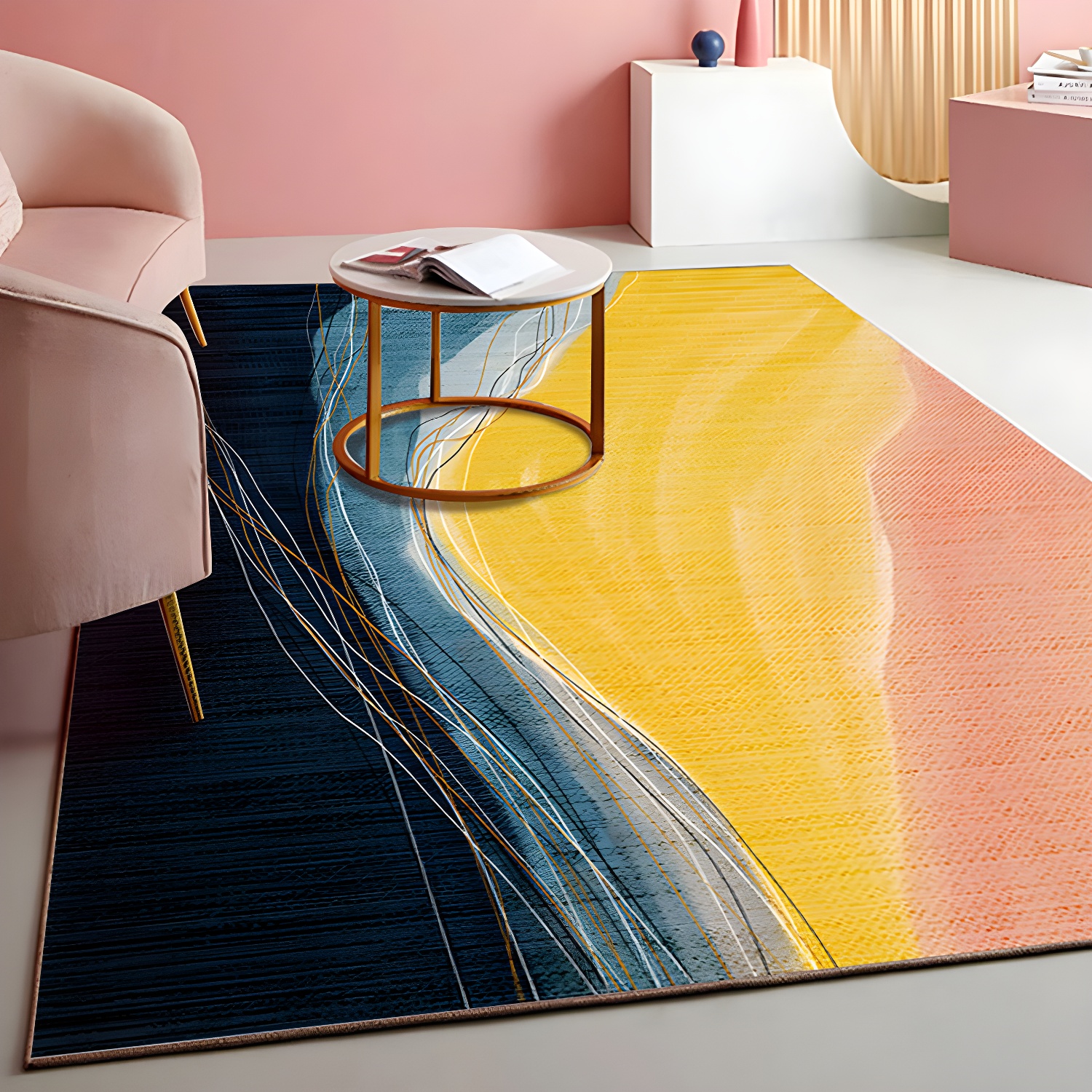 Novelty Style Colourful Area Rug with Colour Block Design Pet Friendly Polyester Rugs for Room