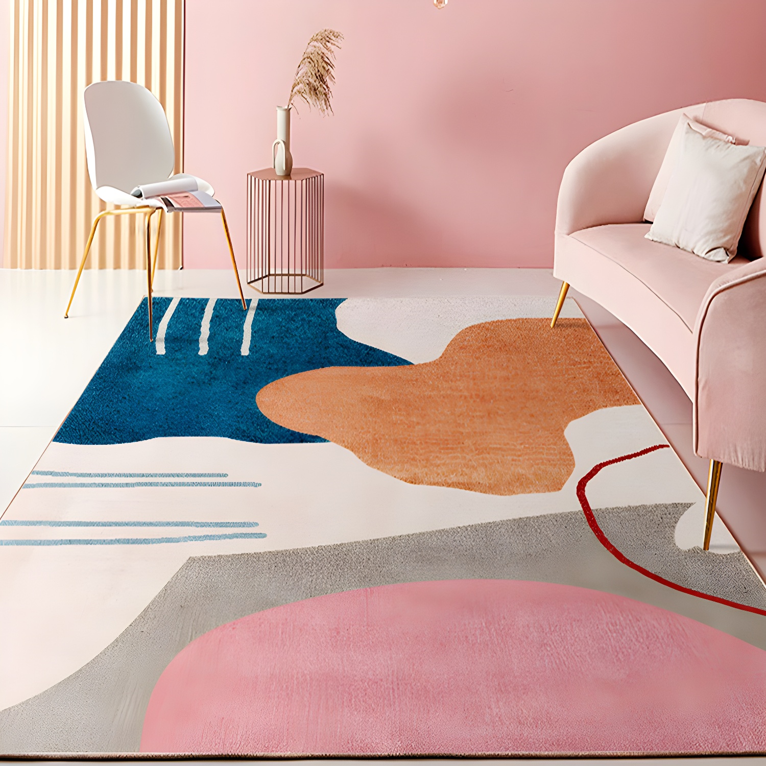 Colour Block Design Novelty Style Colourful Area Rug Pet Friendly Polyester Rugs for Living Room