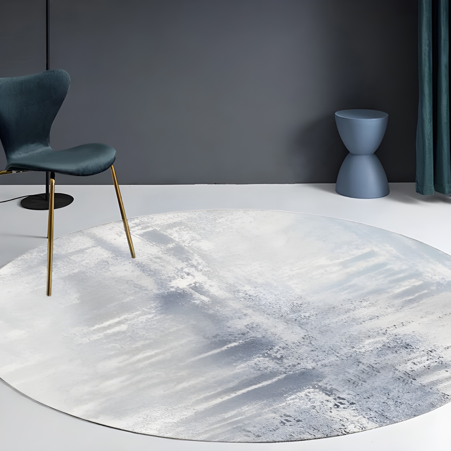 Multicolour Industrial Style Round Rug Polyester Area Rug for Living Room with Cement Pattern Pet Friendly Rugs