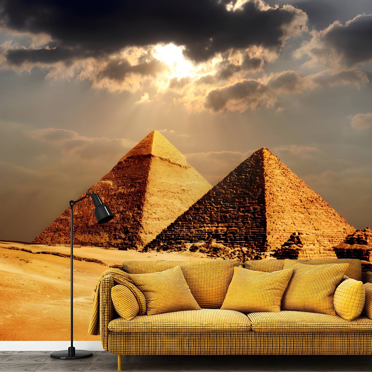 Egypt Giza Pyramid Group Mural Contemporary Stain-Proof Hallway Wall Decor, Custom-Made