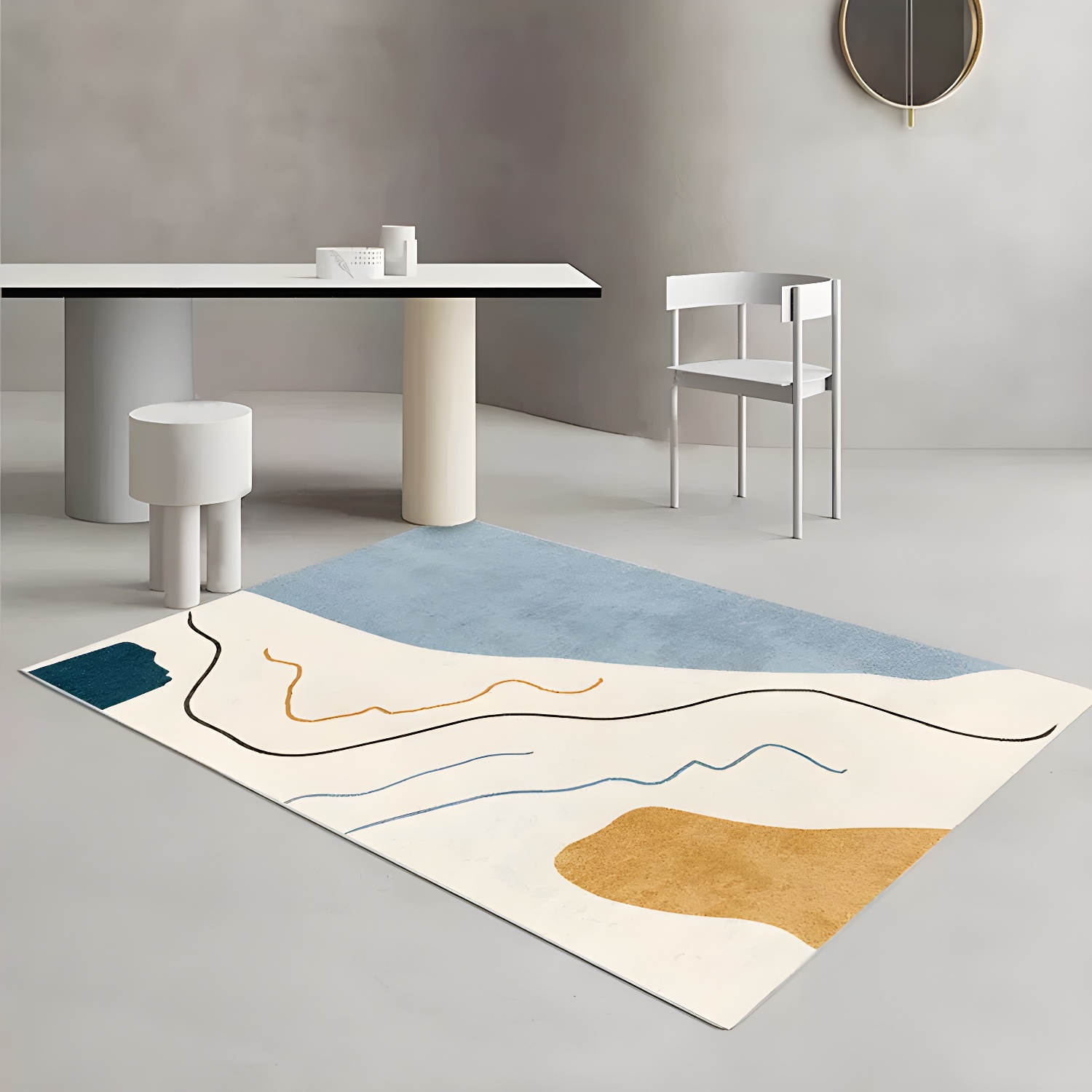 Casual Colourblock Abstract Rug Multicolour Minimalist Rug Polyester Stain Resistant Anti-Slip Machine Washable Carpet for Room