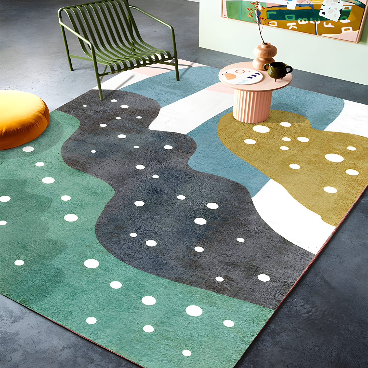 Retro Abstract Line Art Rug Multi Coloured Mid-Century Rug Synthetics Washable Stain Resistant Anti-Slip Rug for Living Room
