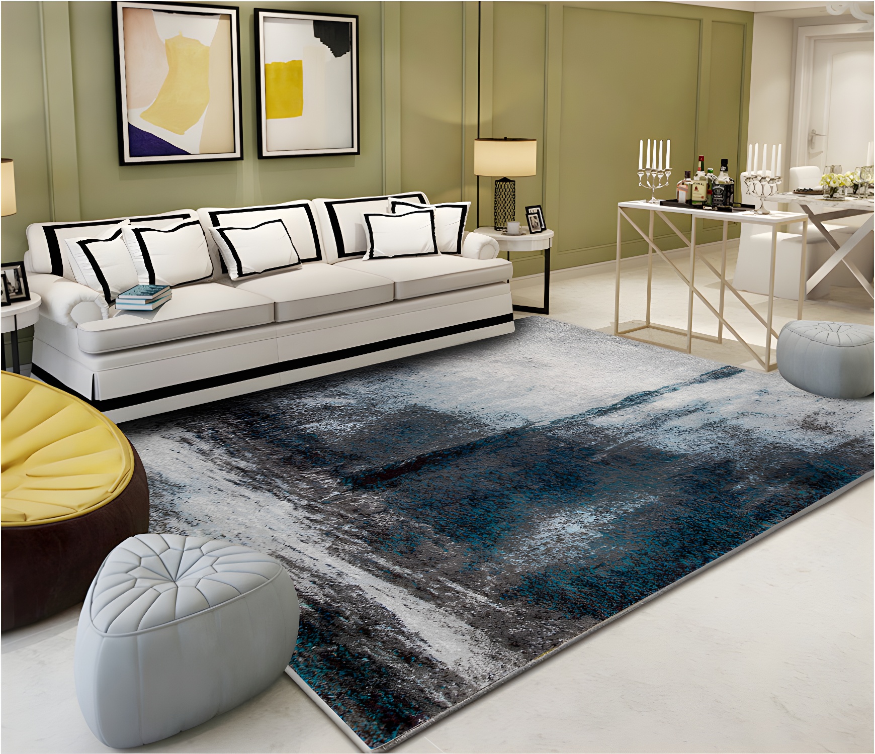 Industrial Style Home Rug Multi-Colour Expressionism Carpet Synthetics Anti-Slip Pet Friendly Machine Washable Rug