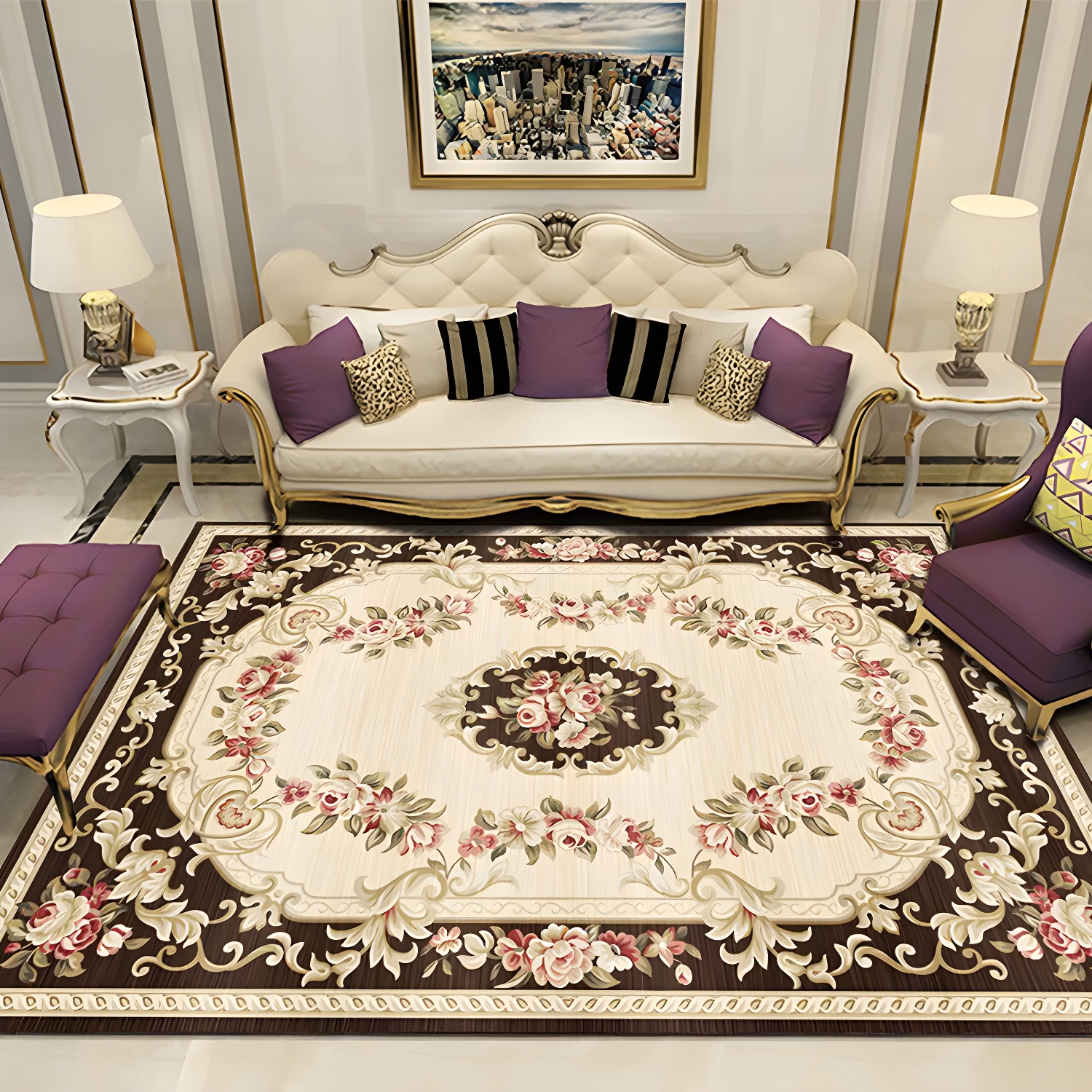 Empire Floral Area Rug Multicolour Victorian Carpet Synthetics Stain Resistant Anti-Slip Backing Pet Friendly Rug for Lounge