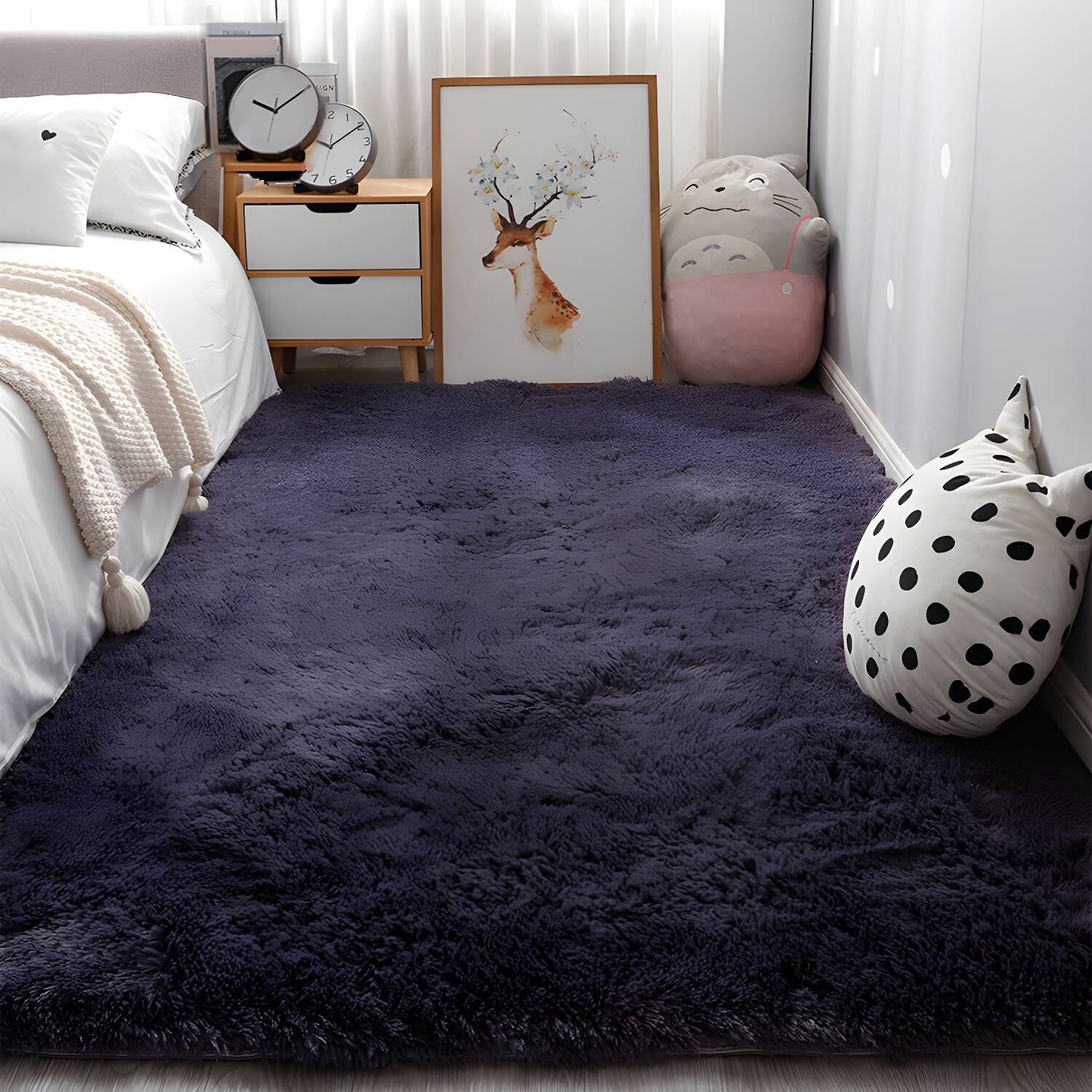 Comfort Bedroom Rug Multi-Coloured Plain Area Carpet Faux Fur Anti-Slip Backing Washable Indoor Rug