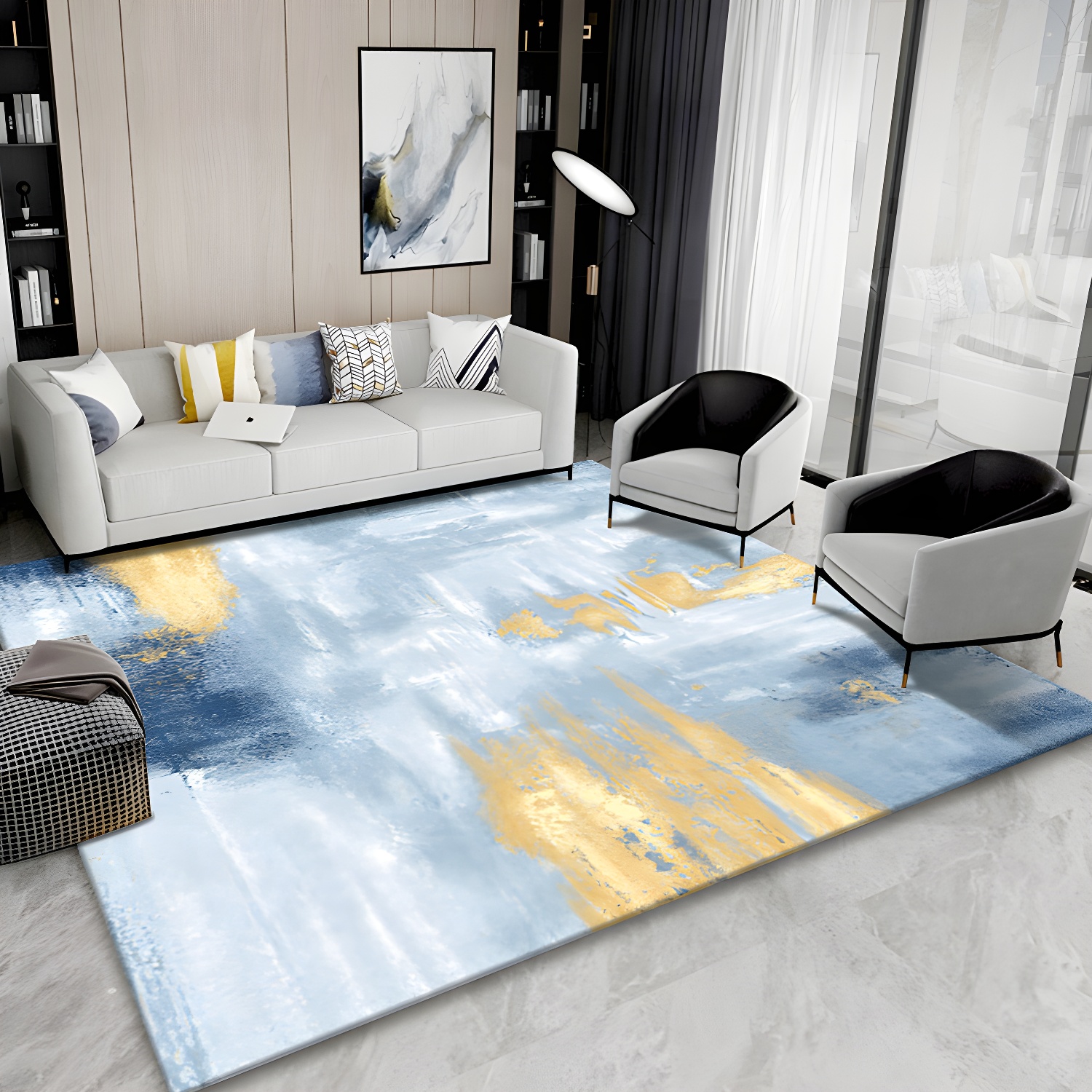 Simple Abstract Print Rug Multicoloured Contemporary Carpet Cotton Blend Pet Friendly Easy Care Rug for Living Room