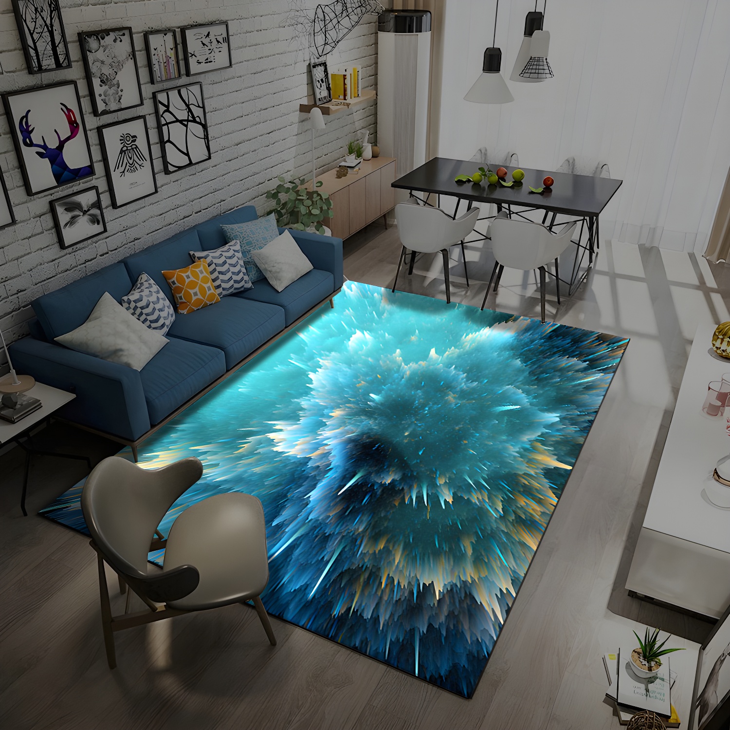 Multicolour Novelty Rug Synthetics Starry Sky Area Rug Anti-Slip Backing Pet Friendly Carpet for Living Room