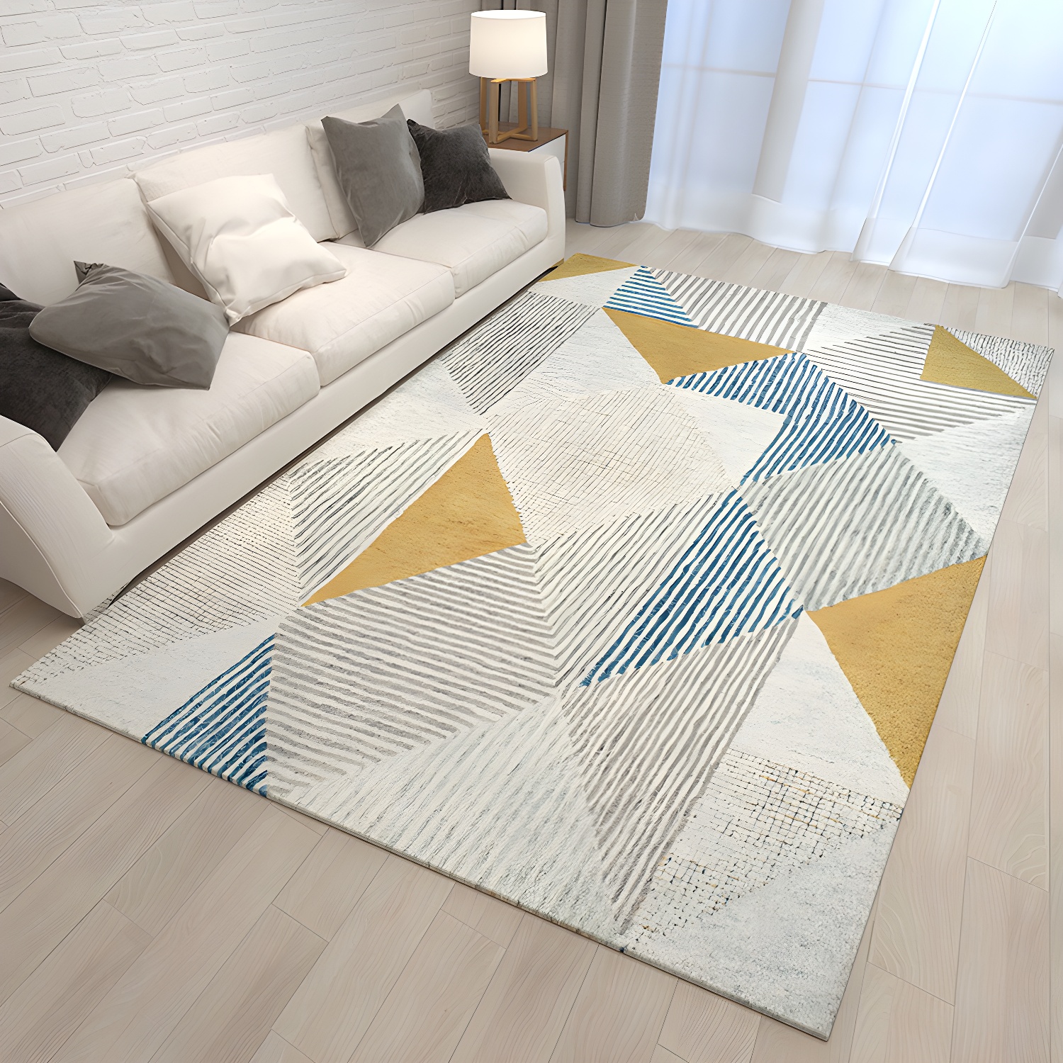Western Bedroom Rug Multi Coloured Geometric Print Carpet Cotton Blend Pet Friendly Easy Care Rug