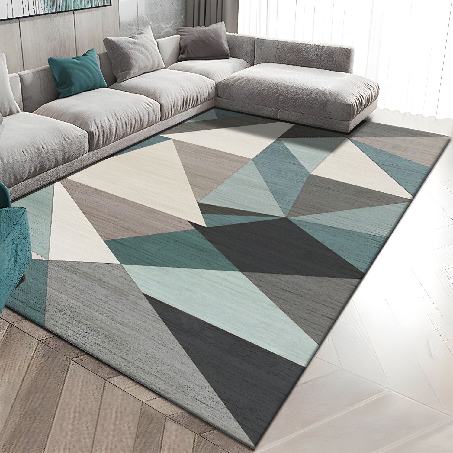 Multi Colour Trendy Rug Cotton Blend Geometric Indoor Rug Non-Slip Back Easy Care Area Carpet for Bedroom