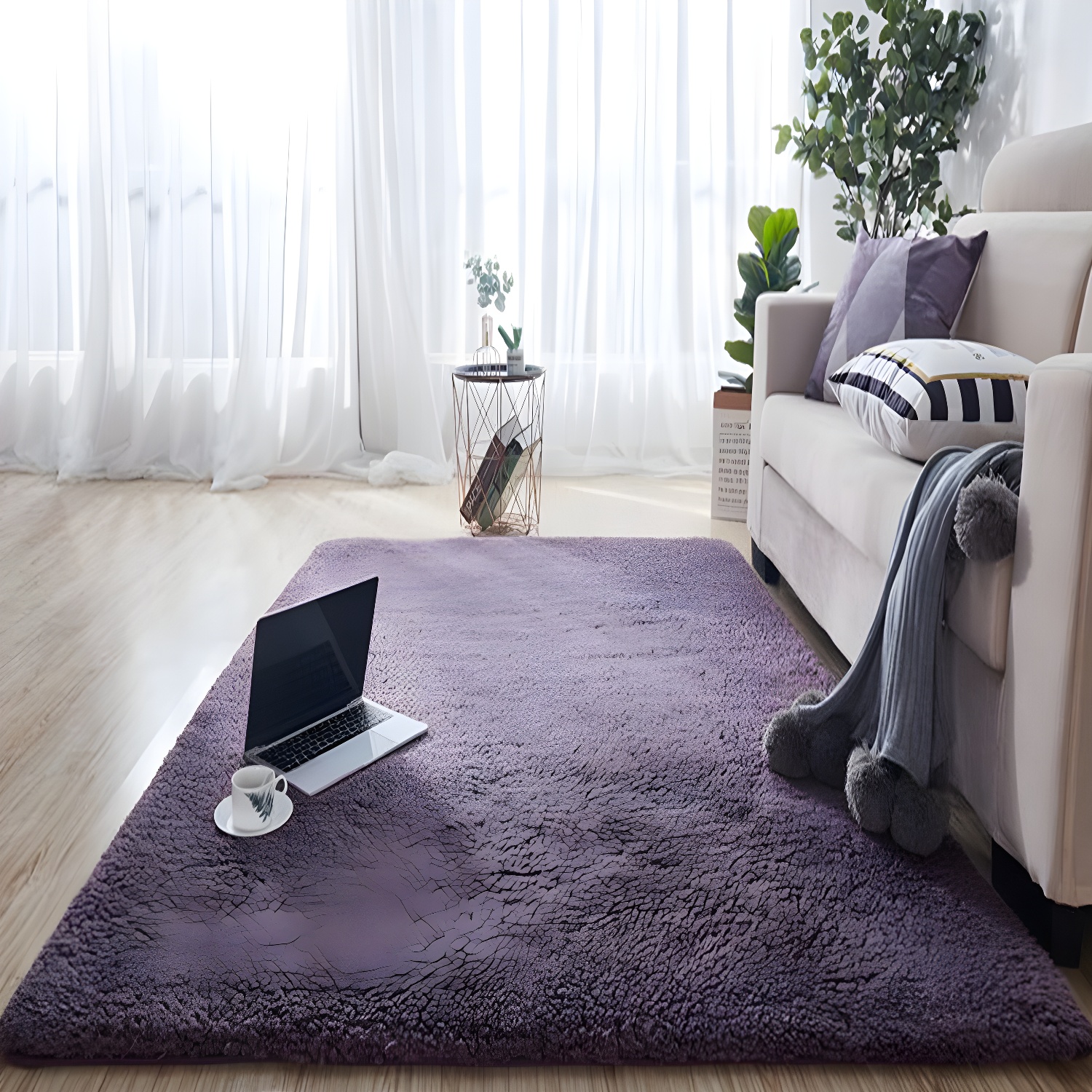 Multi-Coloured Plain Rug Synthetics Minimalist Carpet Pet Friendly Anti-Slip Backing Indoor Rug for Living Room