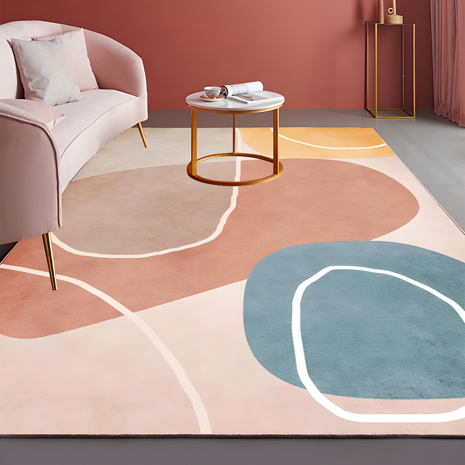 Cute Bedroom Rug Multi-Colour Colourblock Rug Polyster Non-Slip Backing Machine Washable Carpet