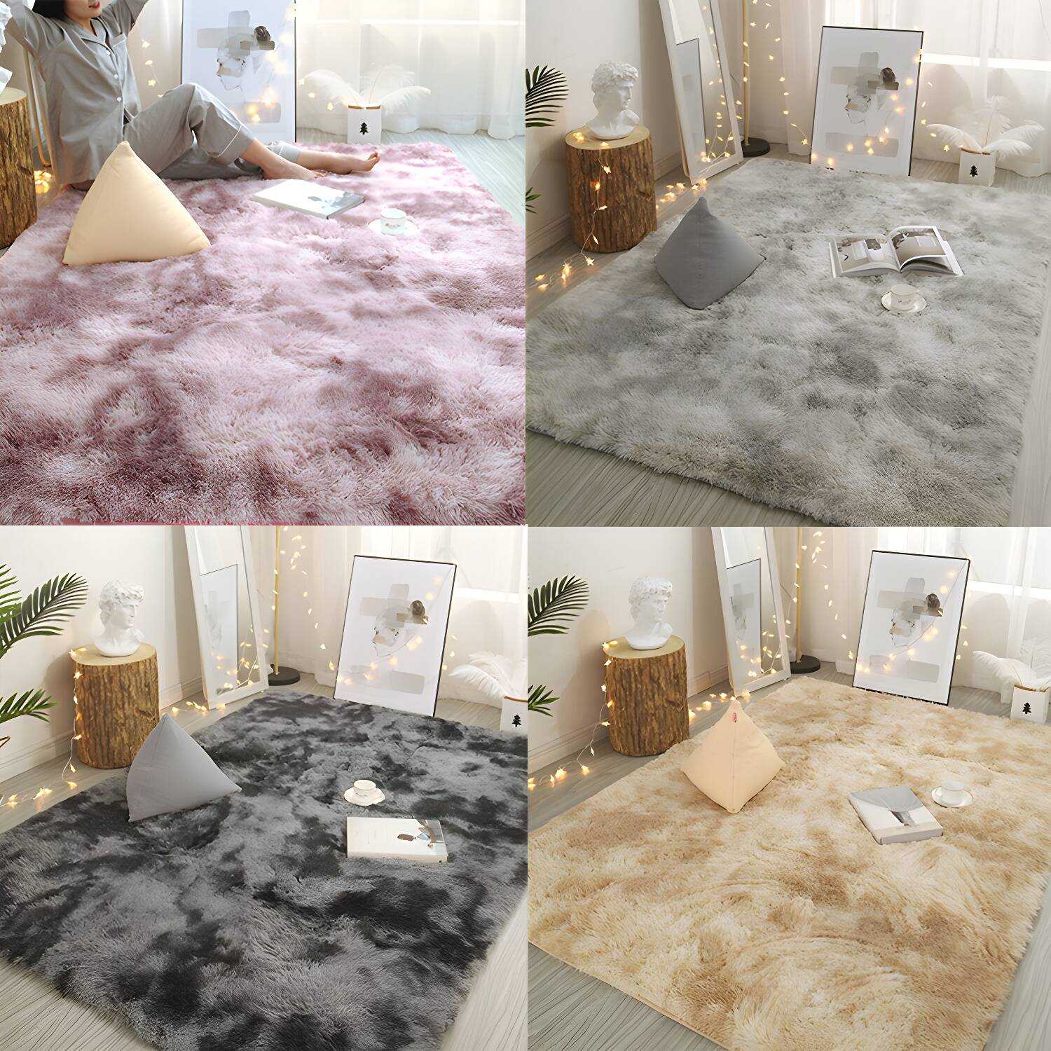 Multi Colour Girls Room Rug Modern Tie Dye Rug Polyester Anti-Slip Machine Washable Stain Resistant Rug